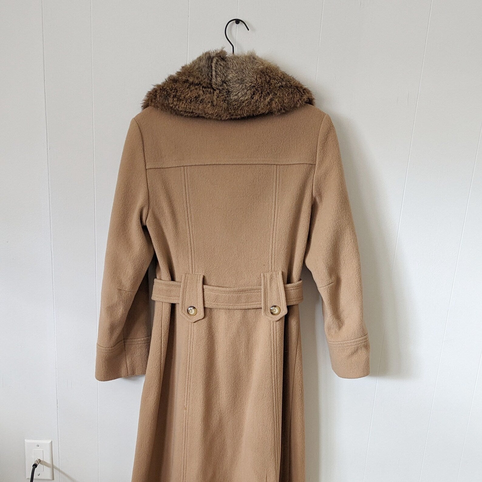 Gorgeous 1960s Boiled Wool Coat With Rabbit Fur Collar