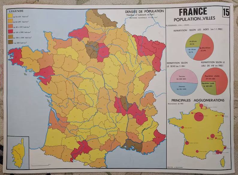 Incredible, Colorful Vintage Map of France
