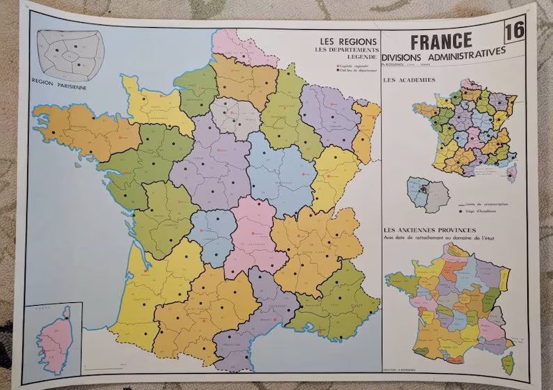Incredible, Colorful Vintage Map of France