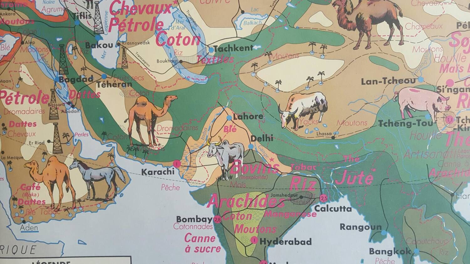 French Vintage Map of North America and Asia