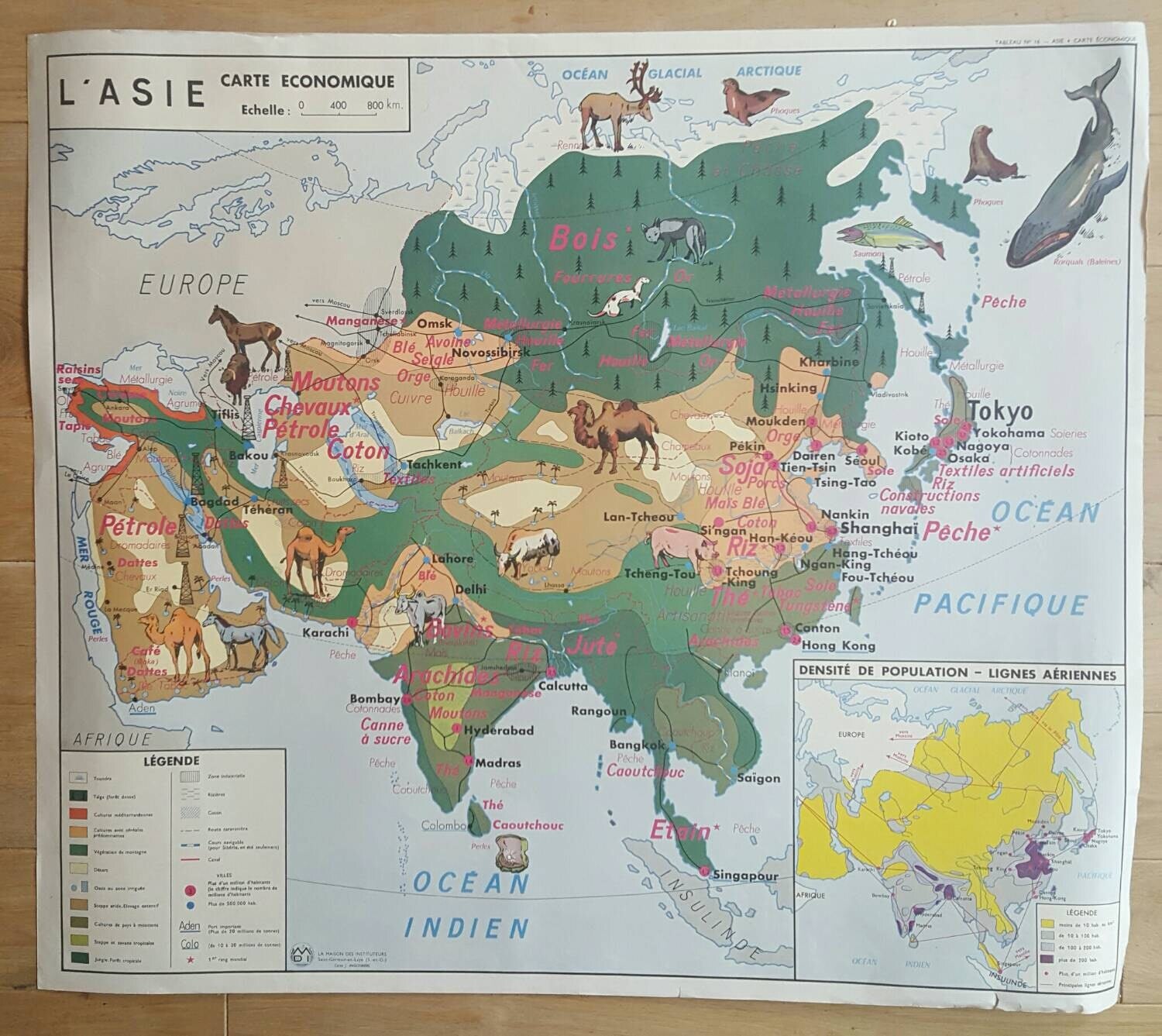 French Vintage Map of North America and Asia