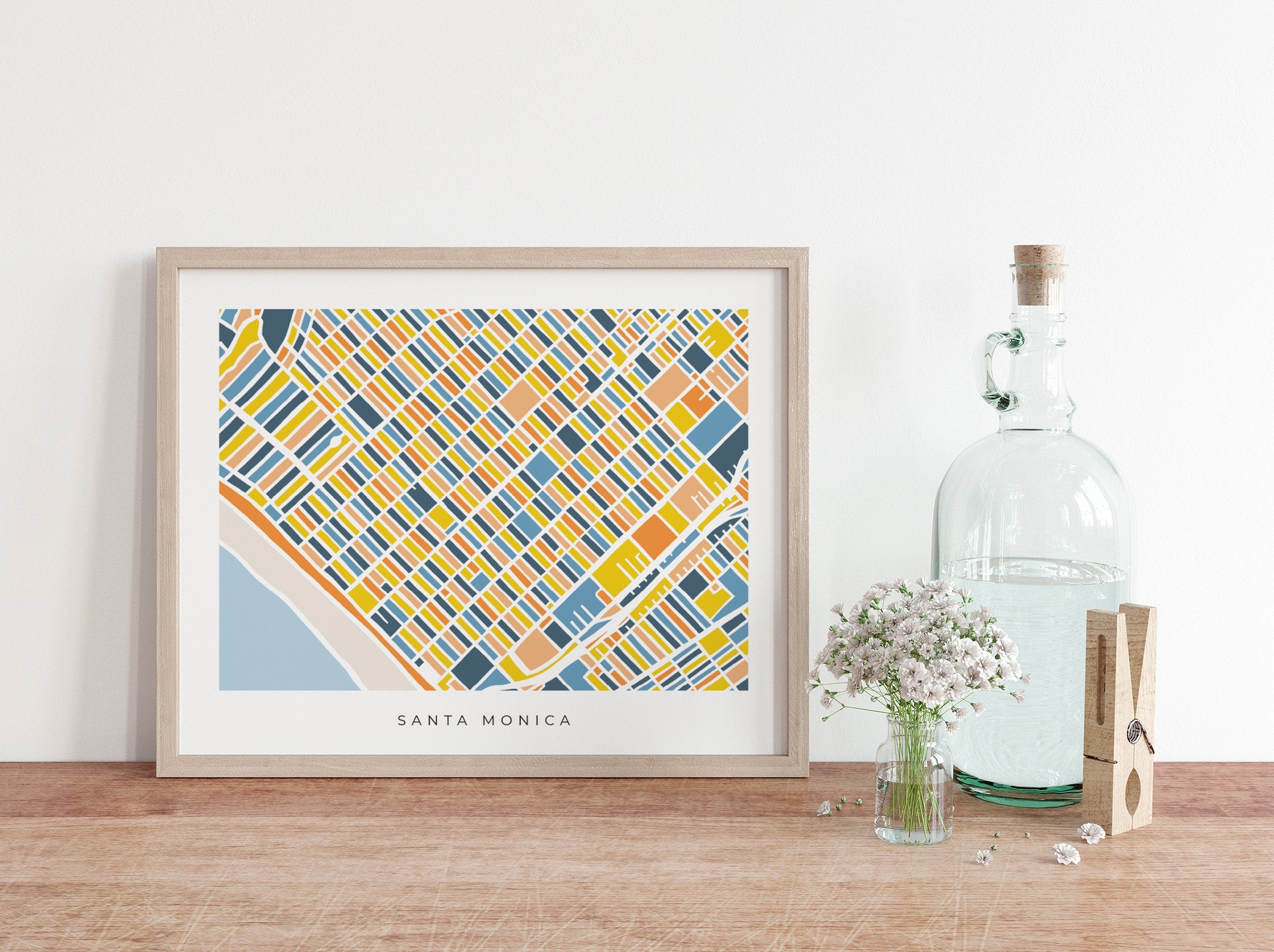 Santa Monica Map Print – Colorful Minimalist Wall Art – LA Neighborhood Map