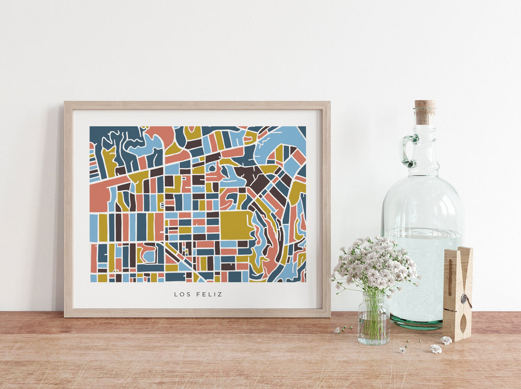 Los Feliz Wall Art Map - Colorful and Minimalist - High Quality Print