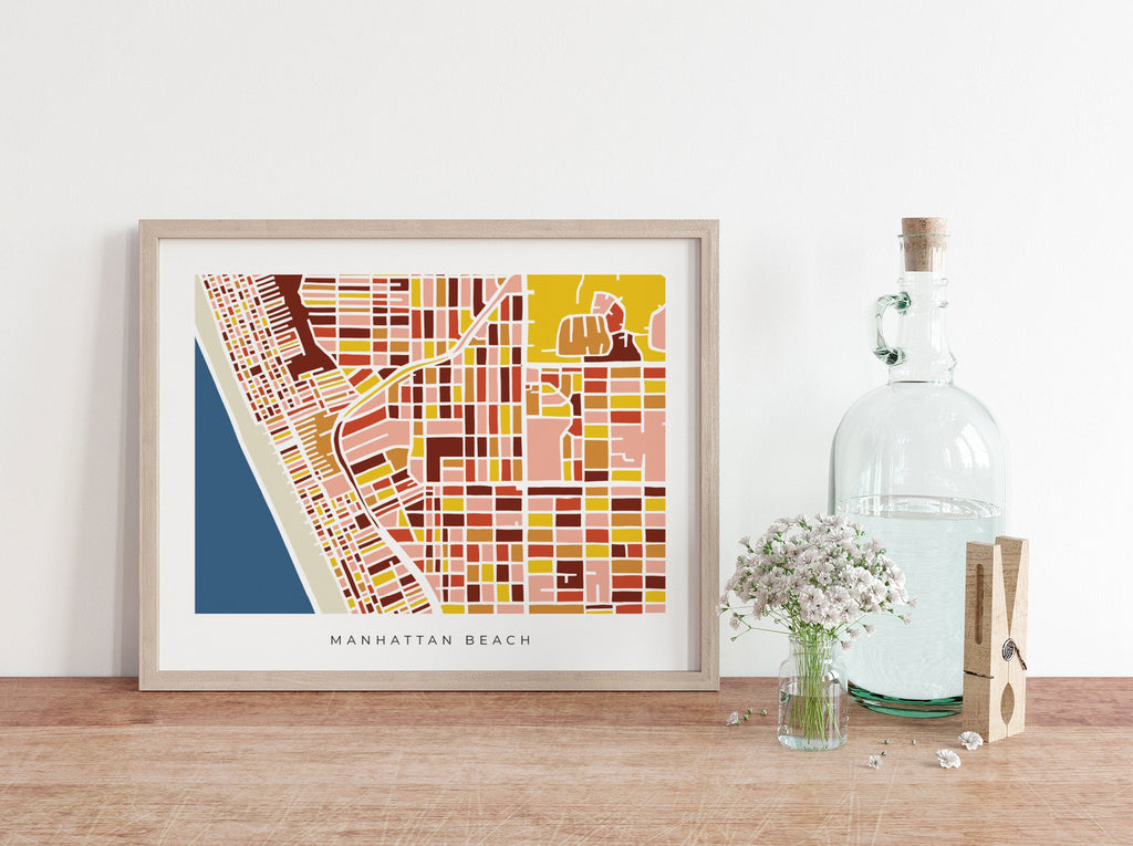 Manhattan Beach Wall Art Map - Colorful and Minimalist - High Quality Print