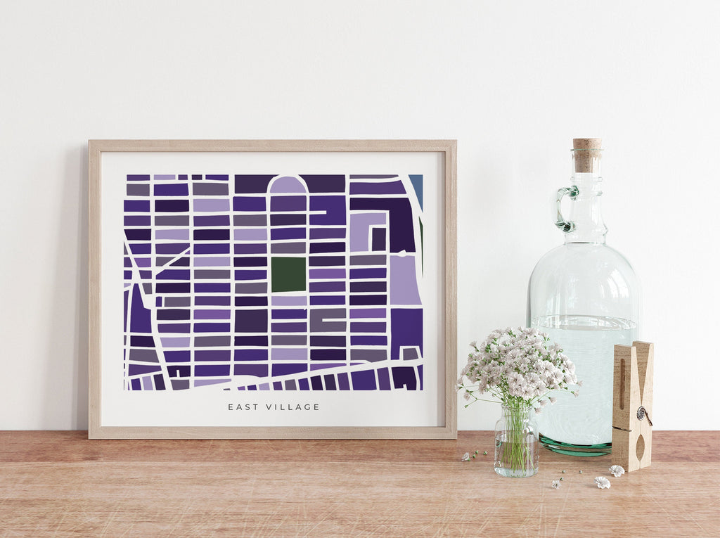 East Village Map Print – Manhattan Wall Art – Colorful Minimalist NYC Poster