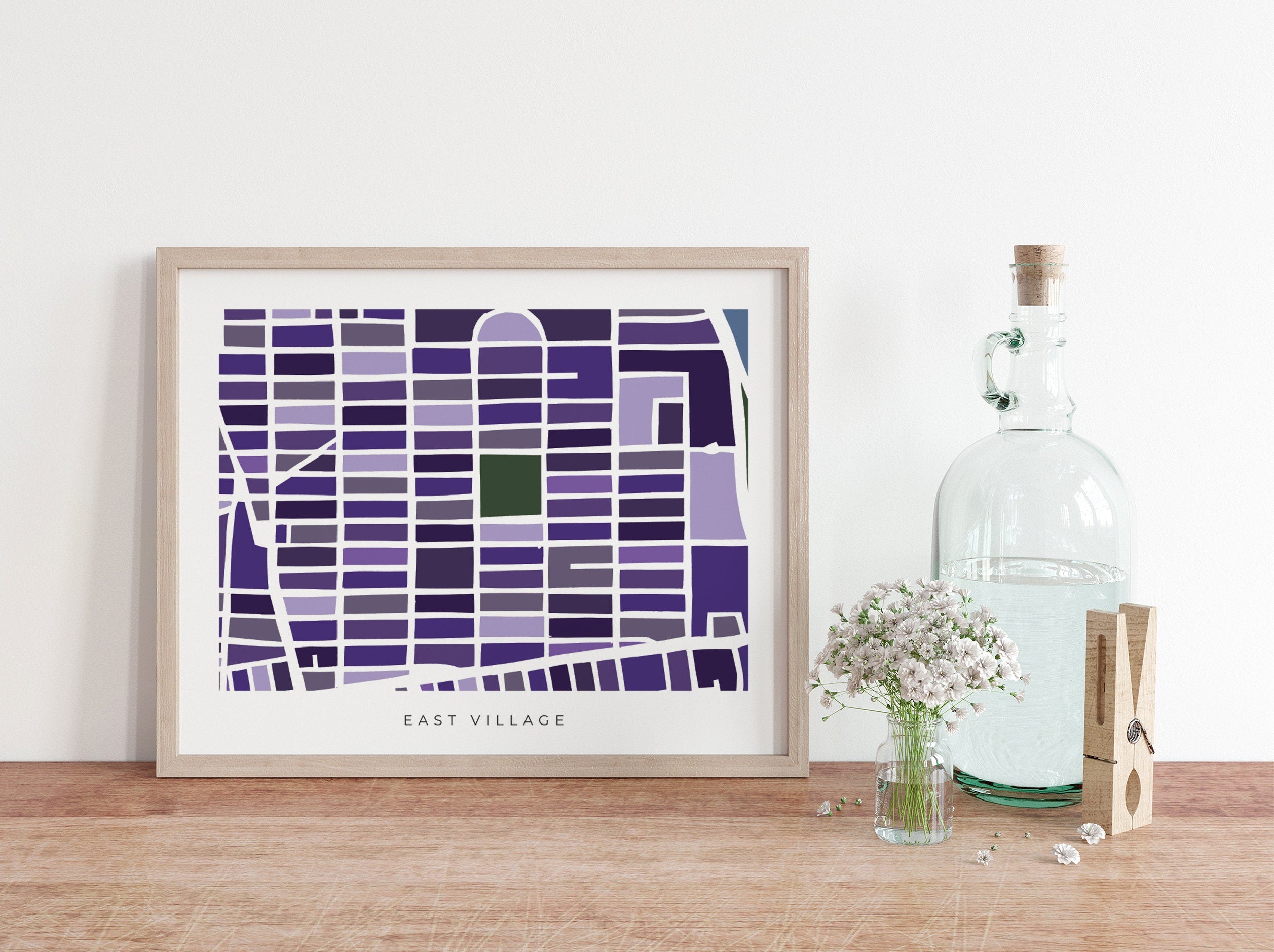 East Village Map Print – Manhattan Wall Art – Colorful Minimalist NYC Poster