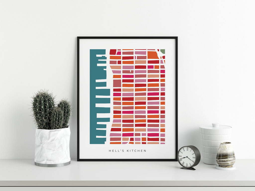 Hell's Kitchen Map Print – Manhattan Wall Art – Colorful Minimalist Poster
