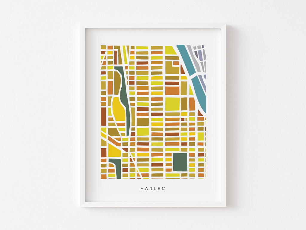 Harlem Wall Art - Colorful and Minimalist Map - High Quality Print