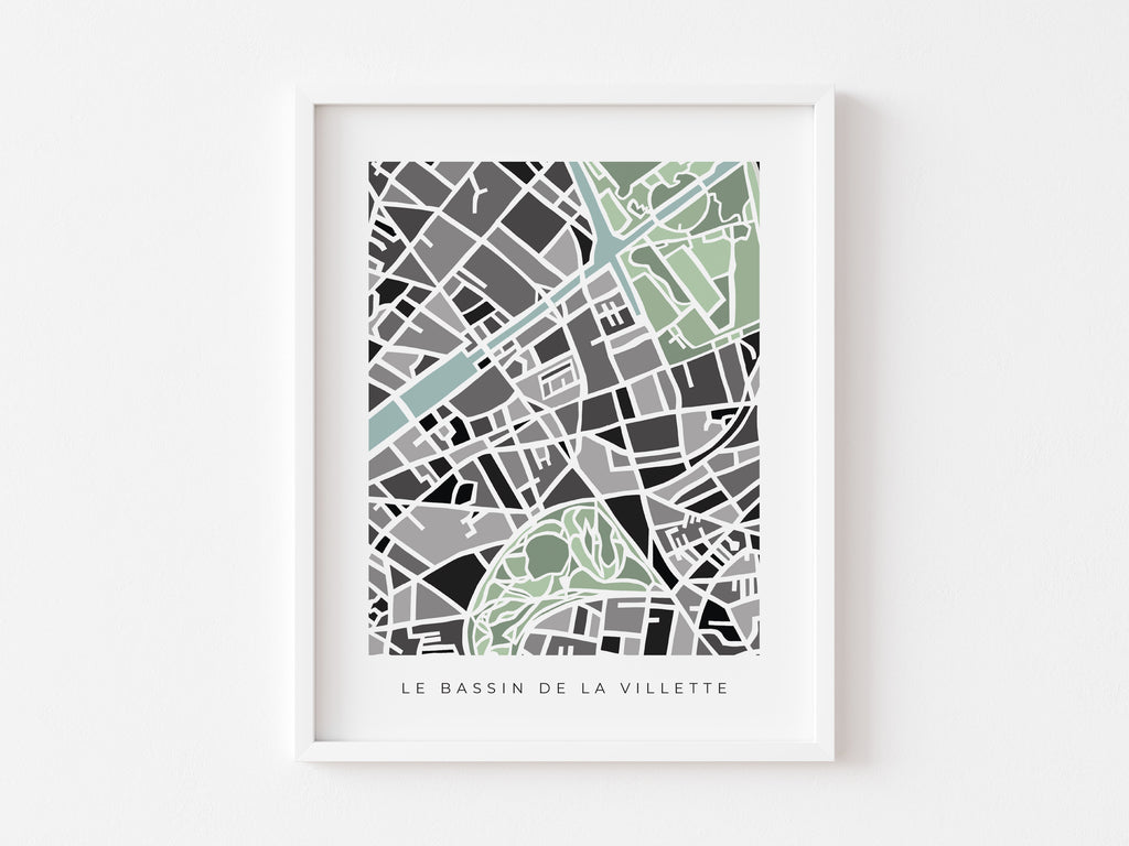 Bassin de la Villette Map – Paris 19 Print – Colorful Minimalist Wall Art