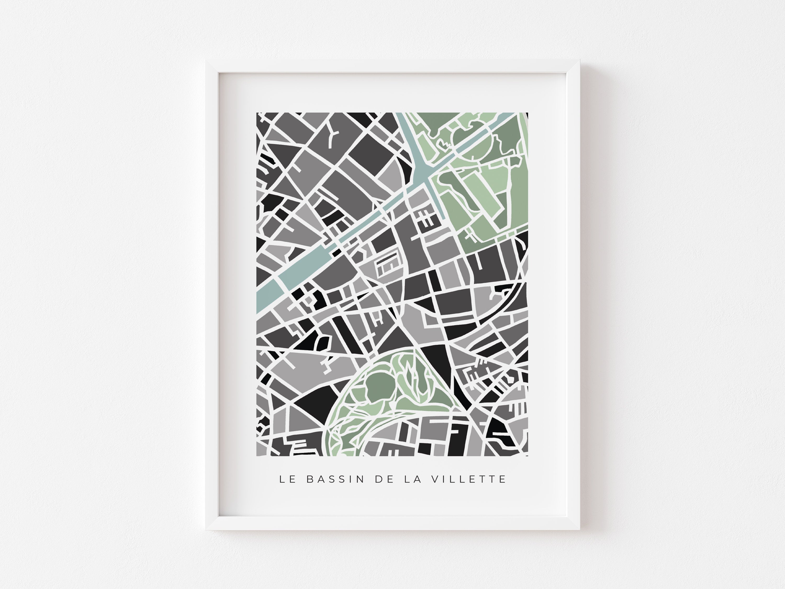 Bassin de la Villette Map – Paris 19 Print – Colorful Minimalist Wall Art