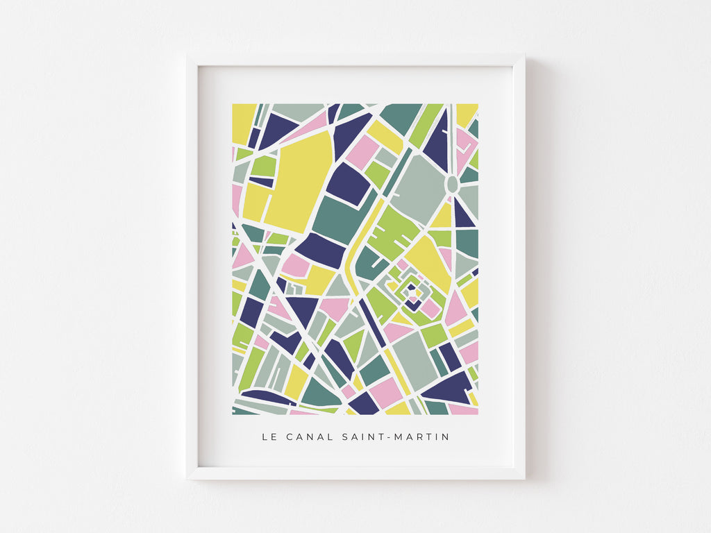 Canal Saint-Martin Map Print – Paris 10ème Wall Art – Minimalist Colorful Map