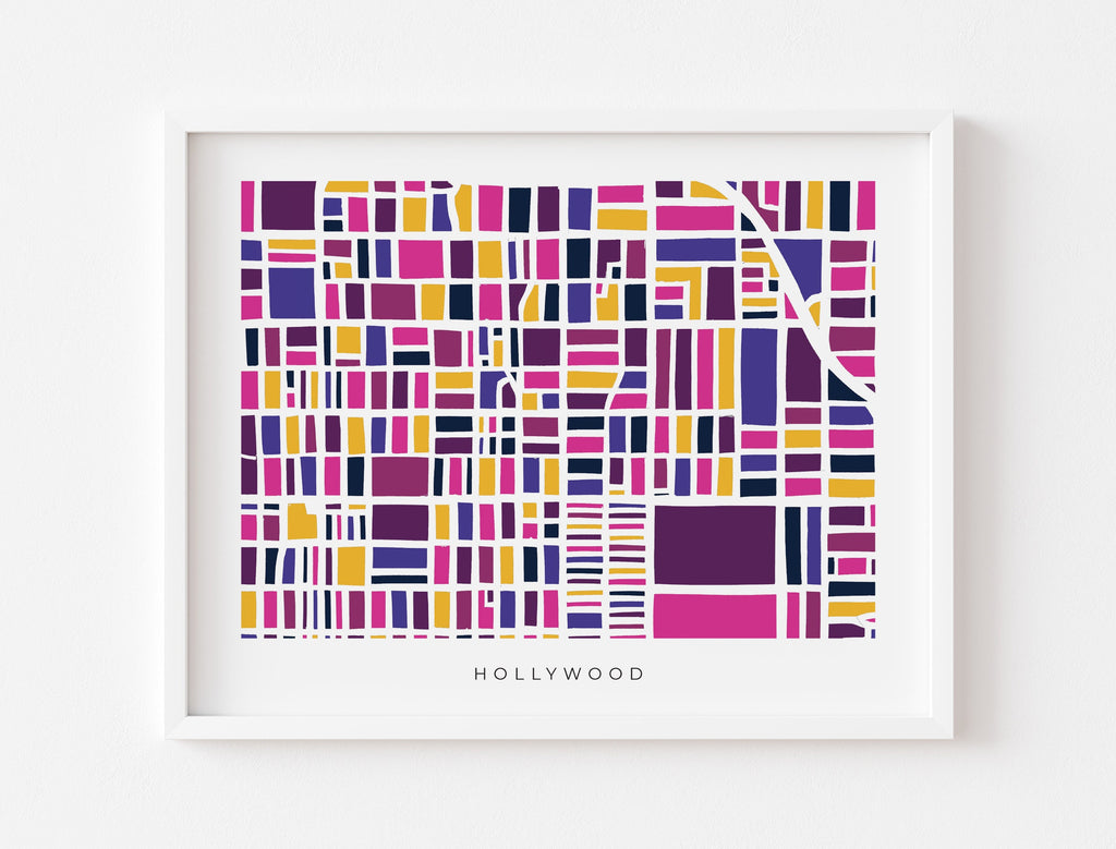 Hollywood Map Print – Los Angeles Wall Art – Colorful Minimalist Map