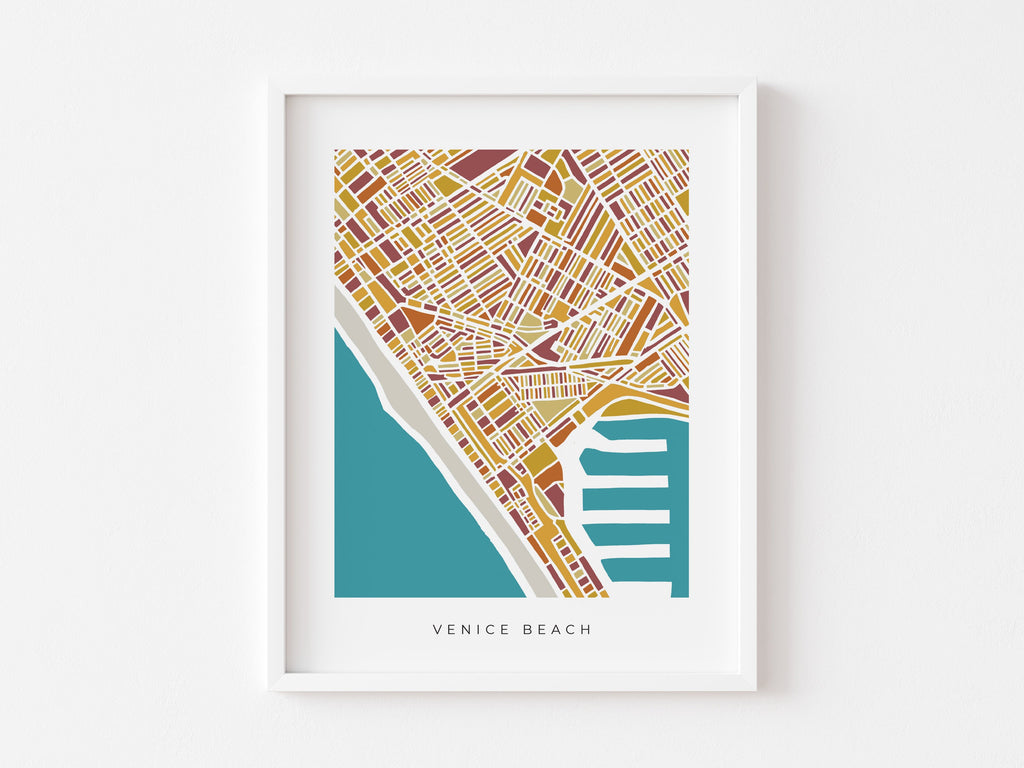 Venice Beach Map Art Print – Colorful Minimalist Design