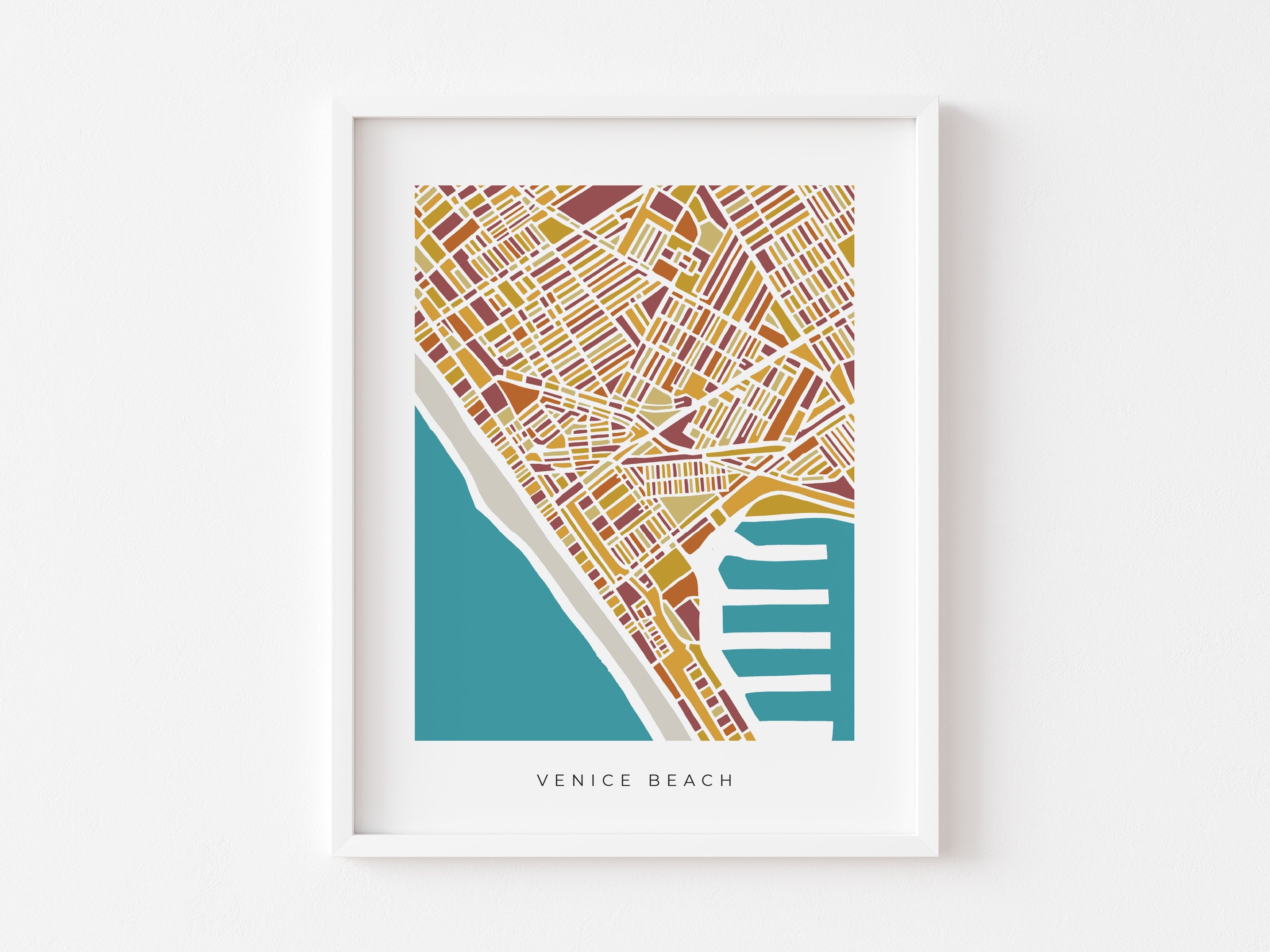 Venice Beach Map Art Print – Colorful Minimalist Design