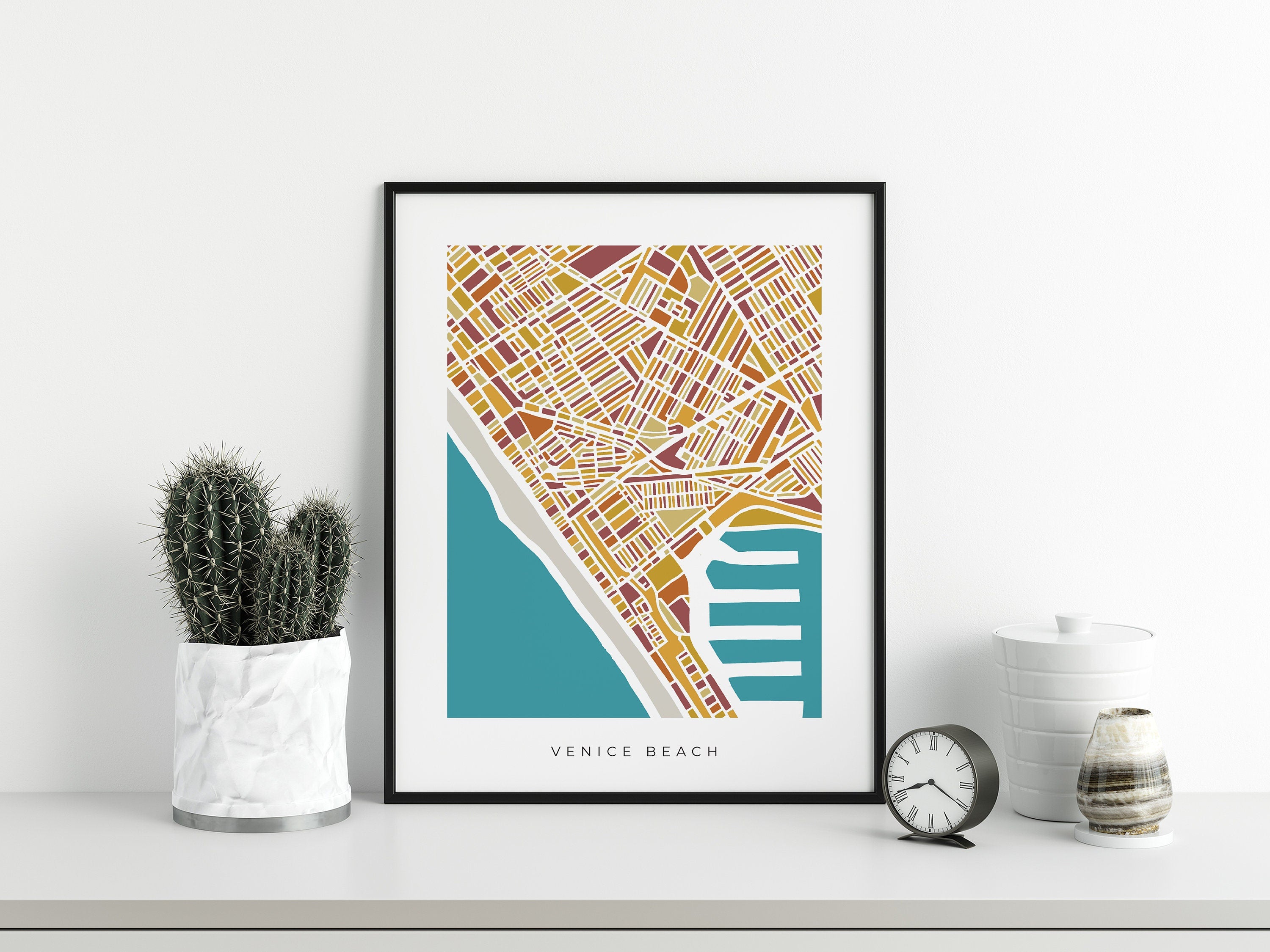 Venice Beach Map Art Print – Colorful Minimalist Design