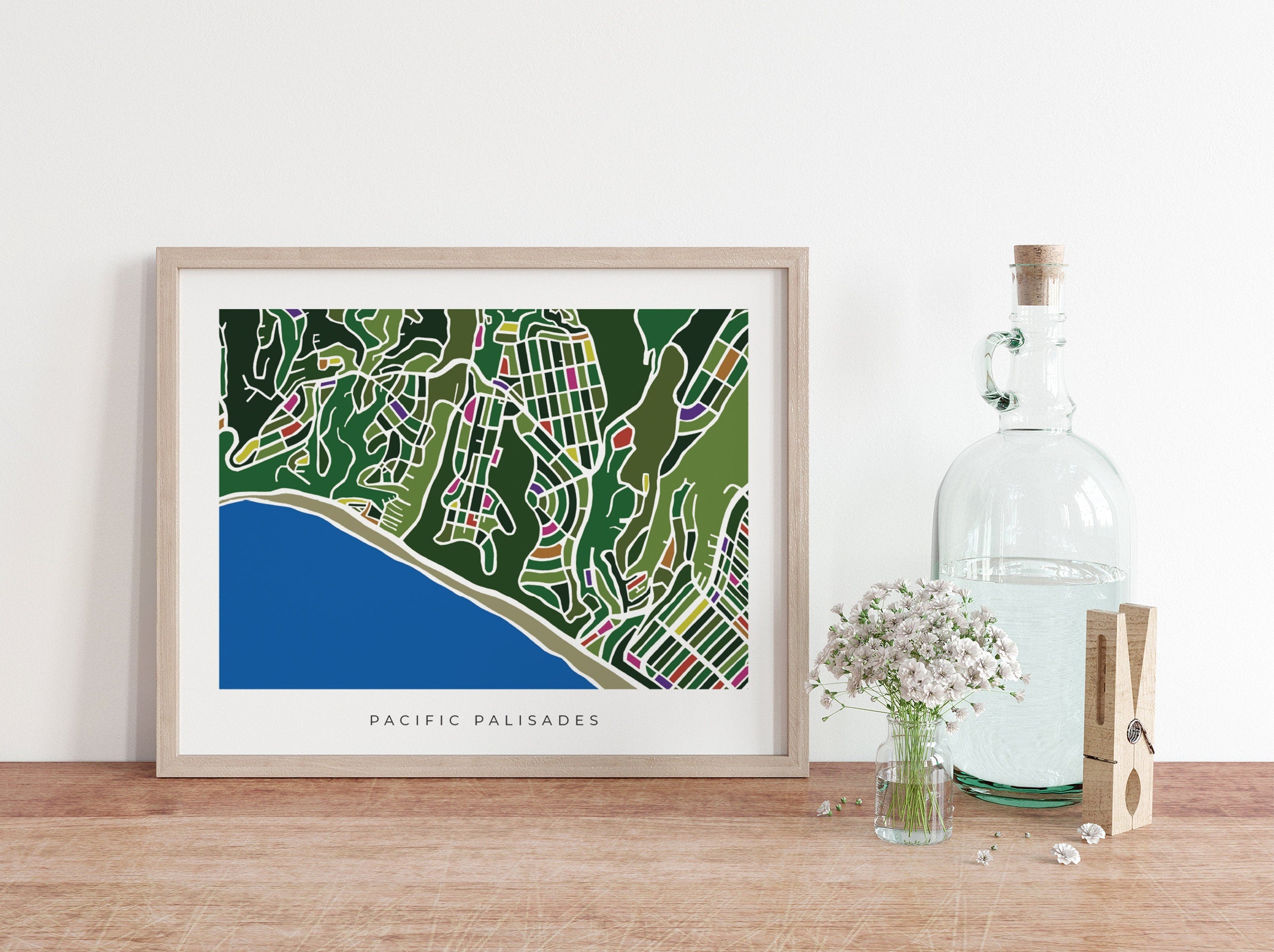 Pacific Palisades Wall Art Map - Minimalist and Colorful - High Quality Print