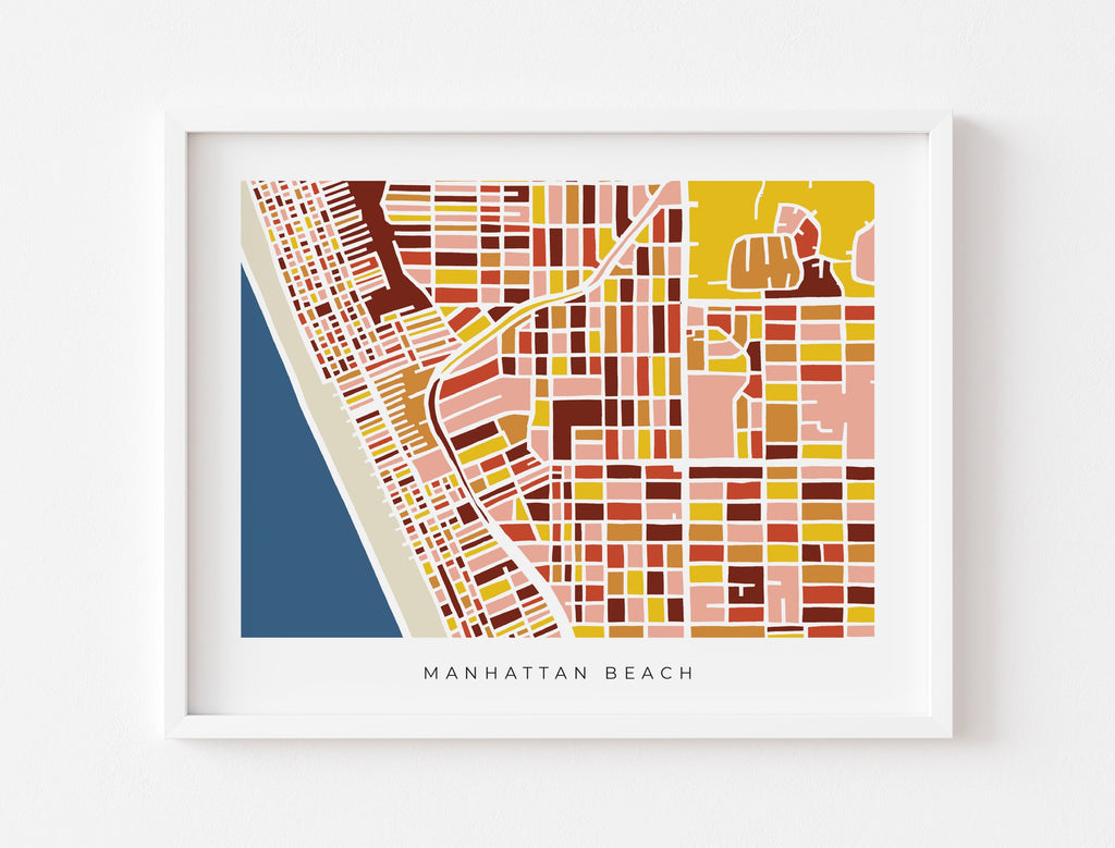 Manhattan Beach Wall Art Map - Colorful and Minimalist - High Quality Print