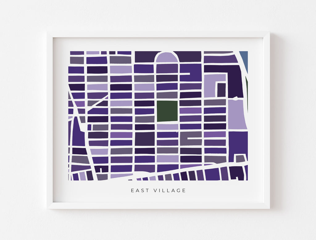 East Village Map Print – Manhattan Wall Art – Colorful Minimalist NYC Poster