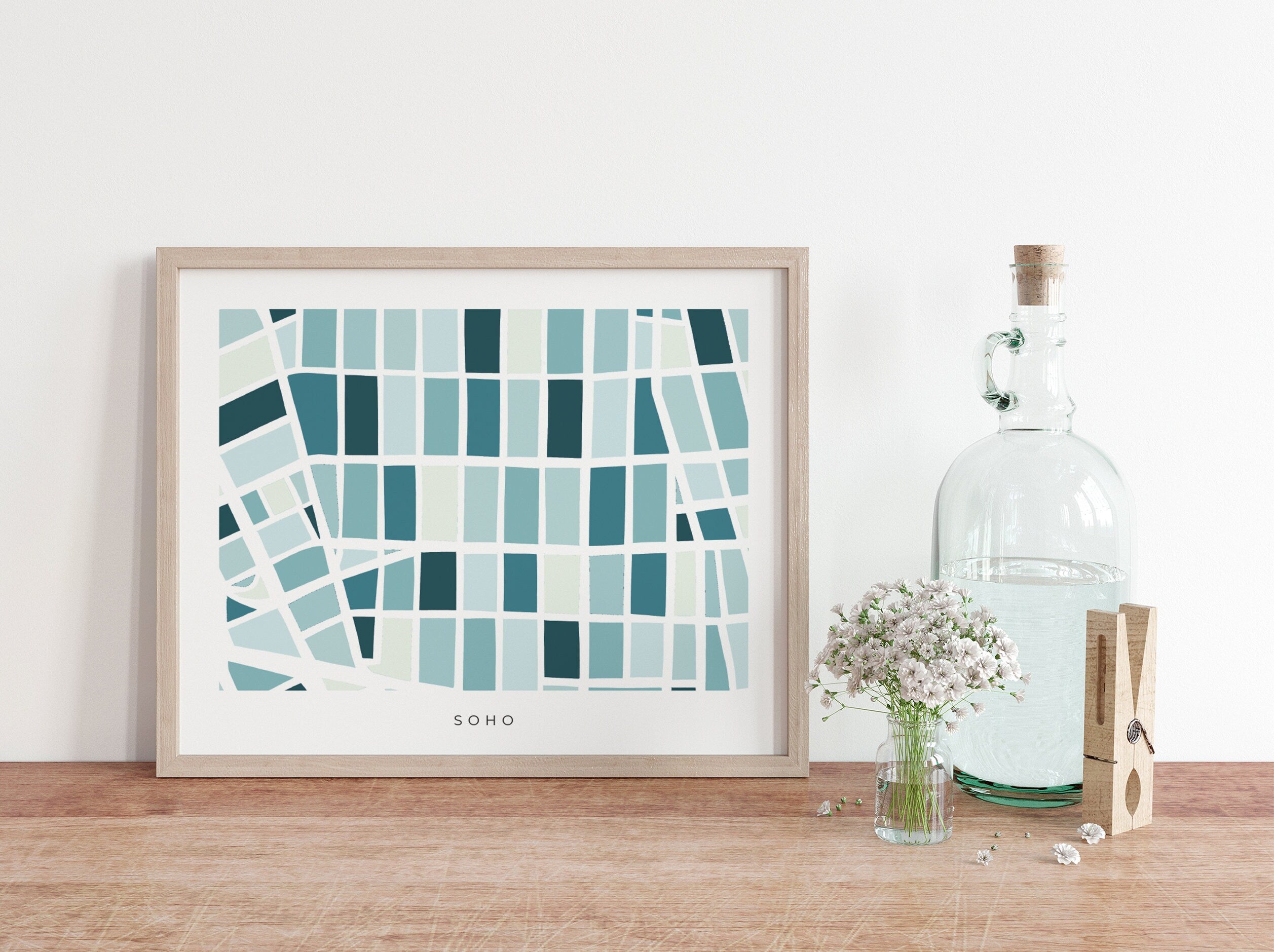 SoHo Map Print – Minimalist NYC Wall Art – Colorful Manhattan Map