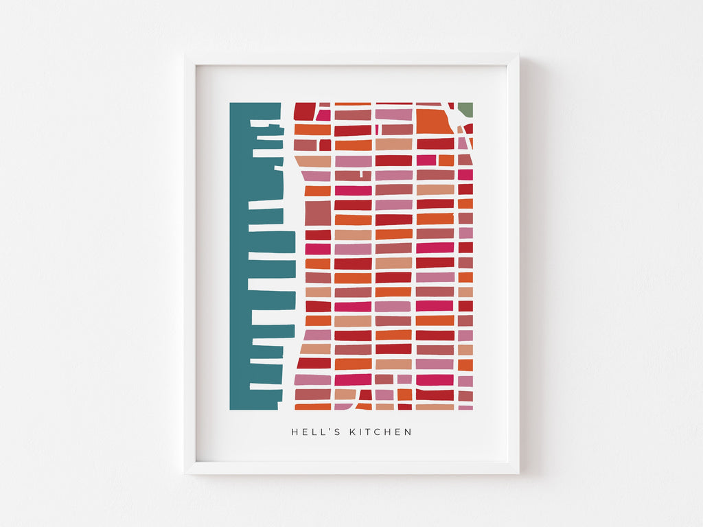 Hell's Kitchen Map Print – Manhattan Wall Art – Colorful Minimalist Poster