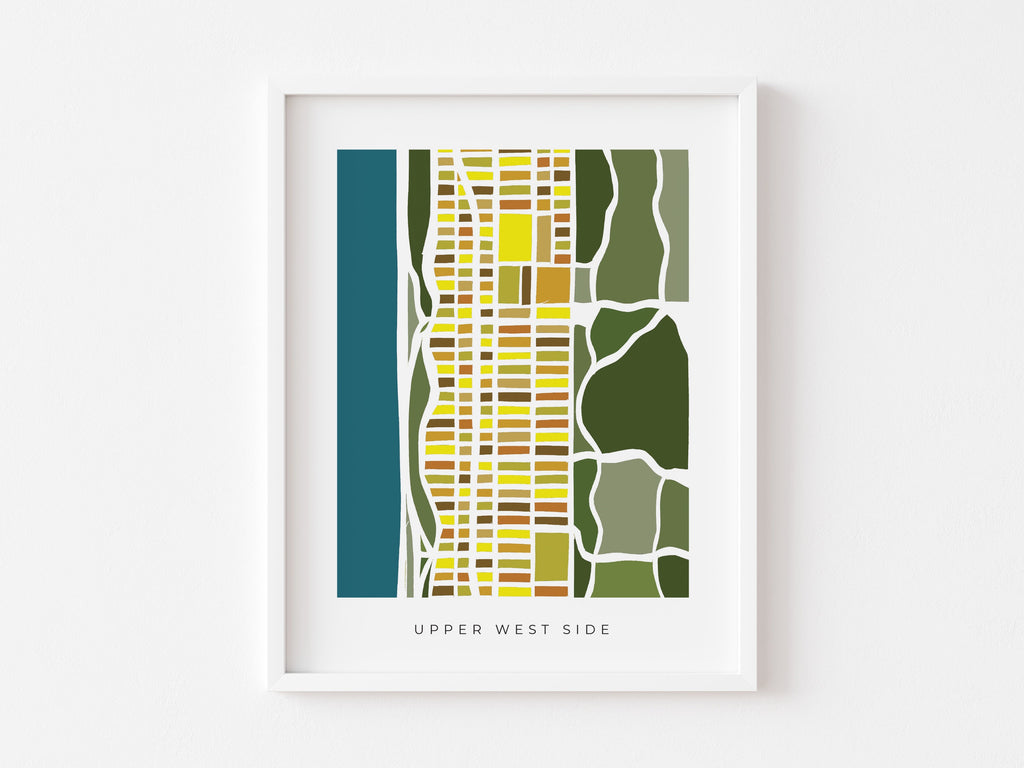 Upper West Side Wall Art Map - Colorful and Minimalist - High Quality Print