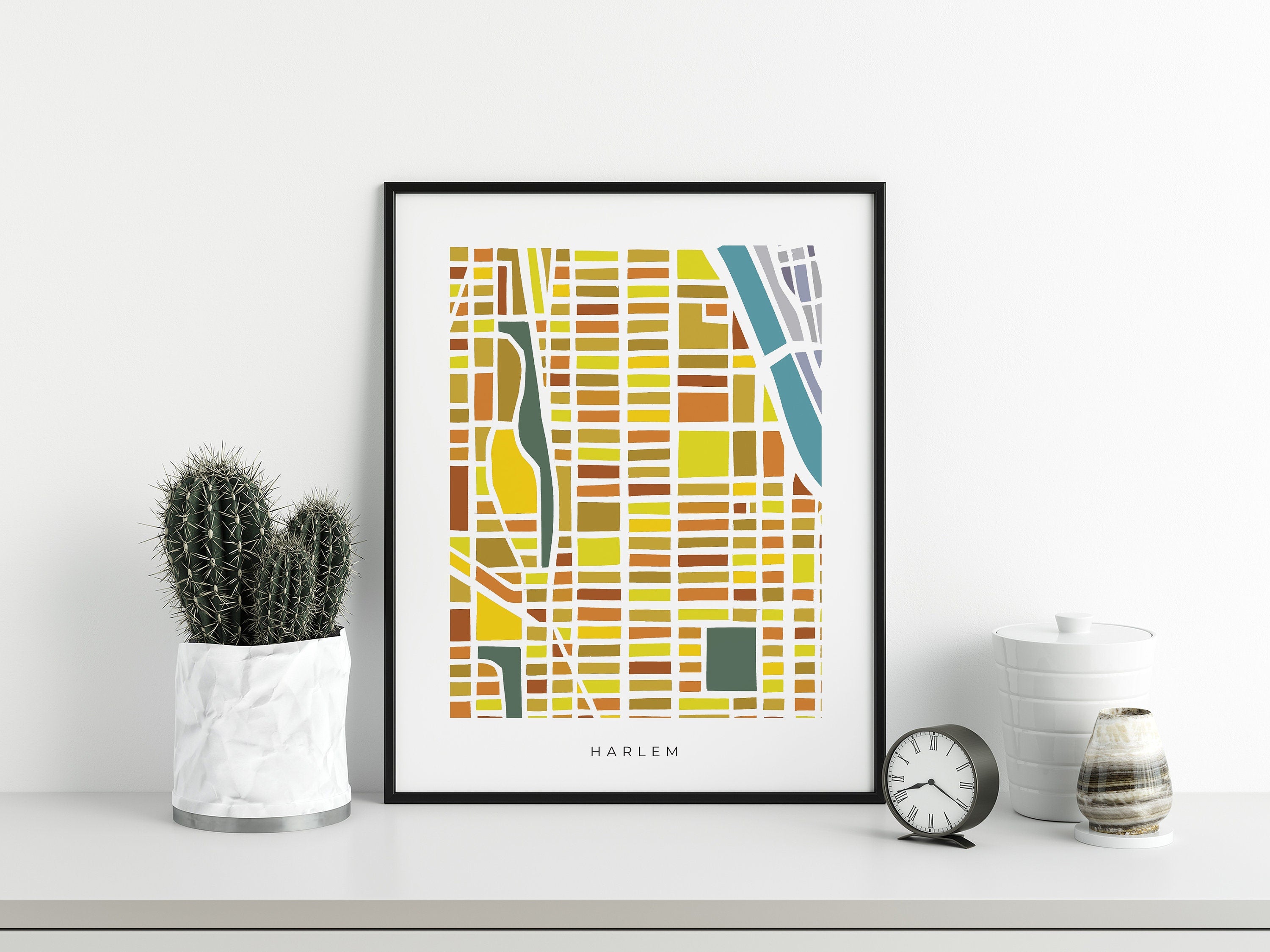 Harlem Wall Art - Colorful and Minimalist Map - High Quality Print