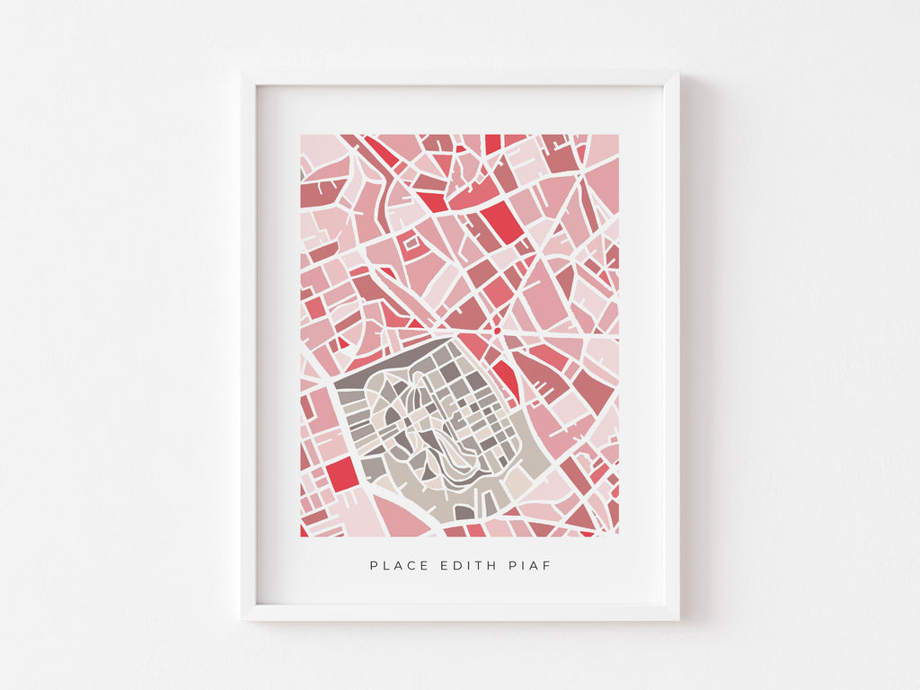 Paris Map Print – Place Edith Piaf, Minimalist Colorful Art