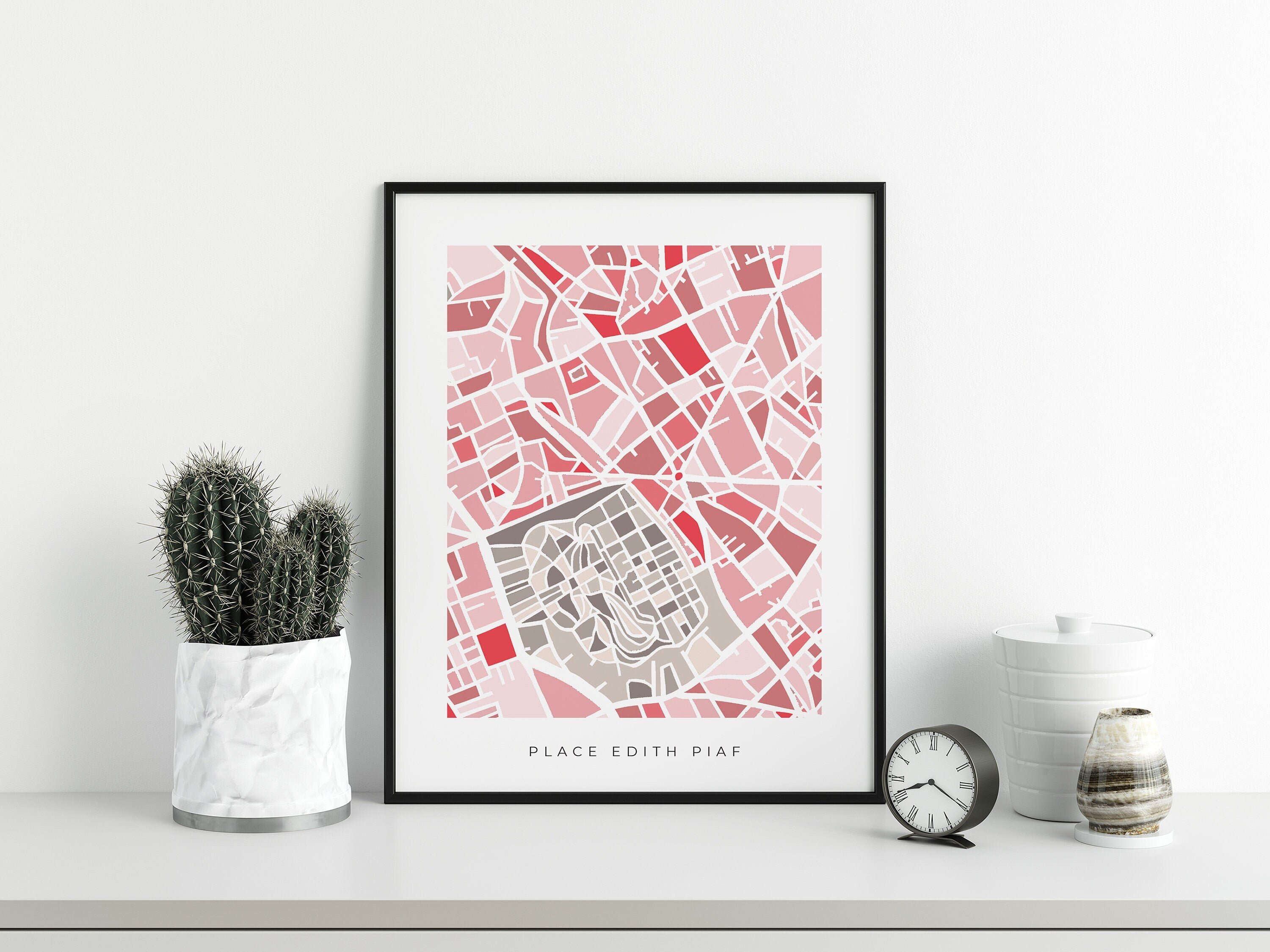 Paris Map Print – Place Edith Piaf, Minimalist Colorful Art
