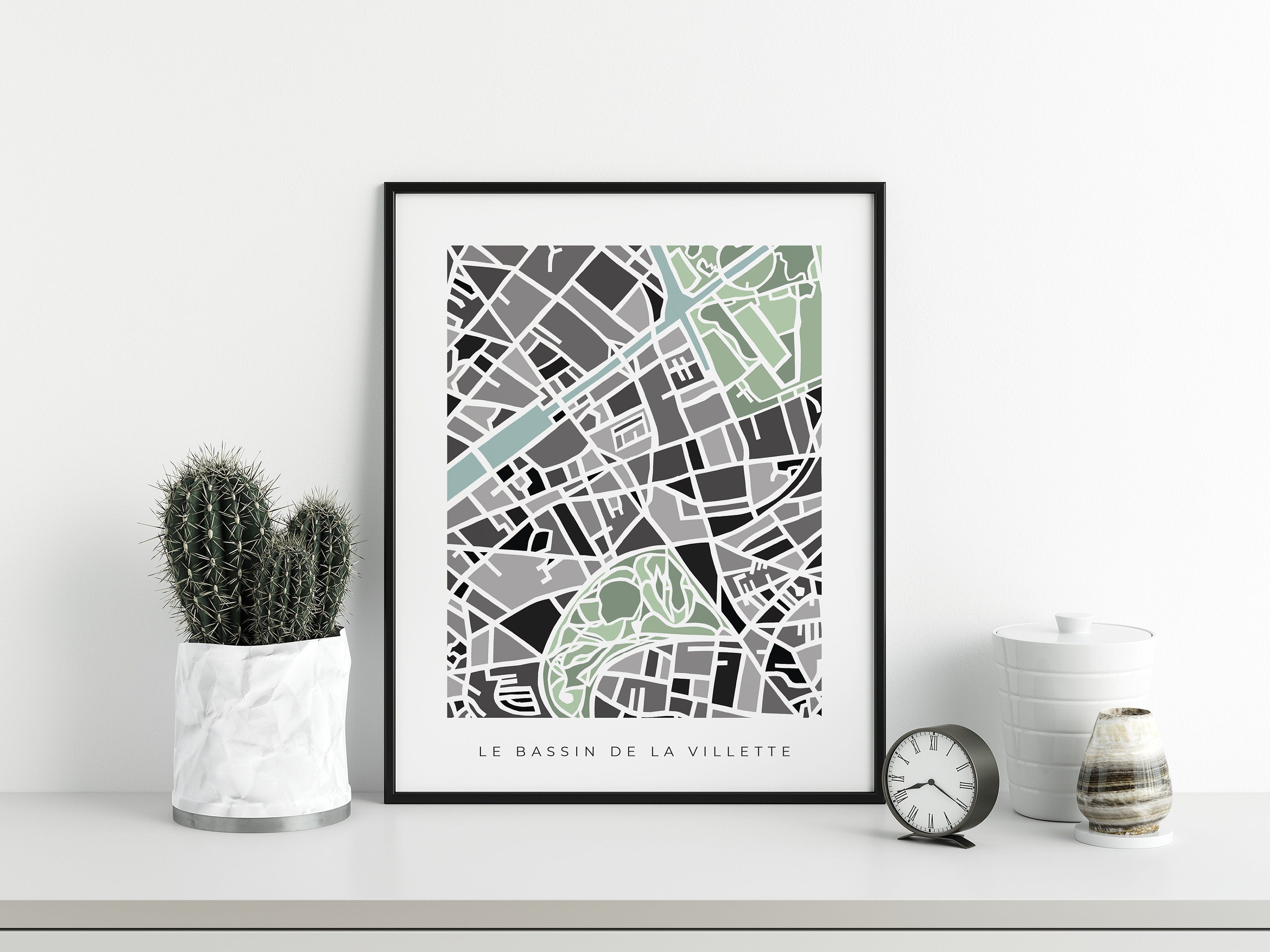 Bassin de la Villette Map – Paris 19 Print – Colorful Minimalist Wall Art