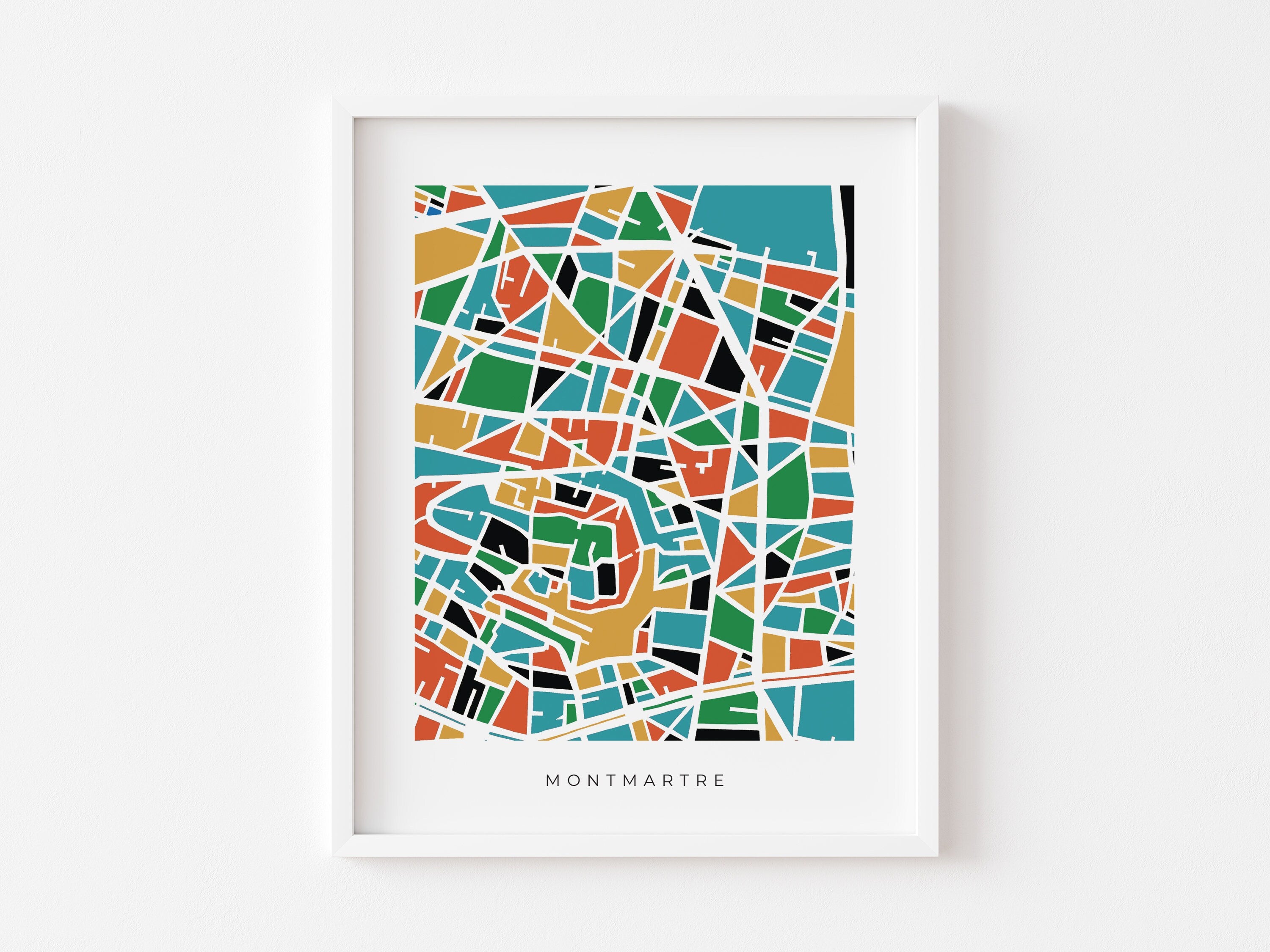 Montmartre Wall Art Map - Colorful and Minimalist - Modern Map Print