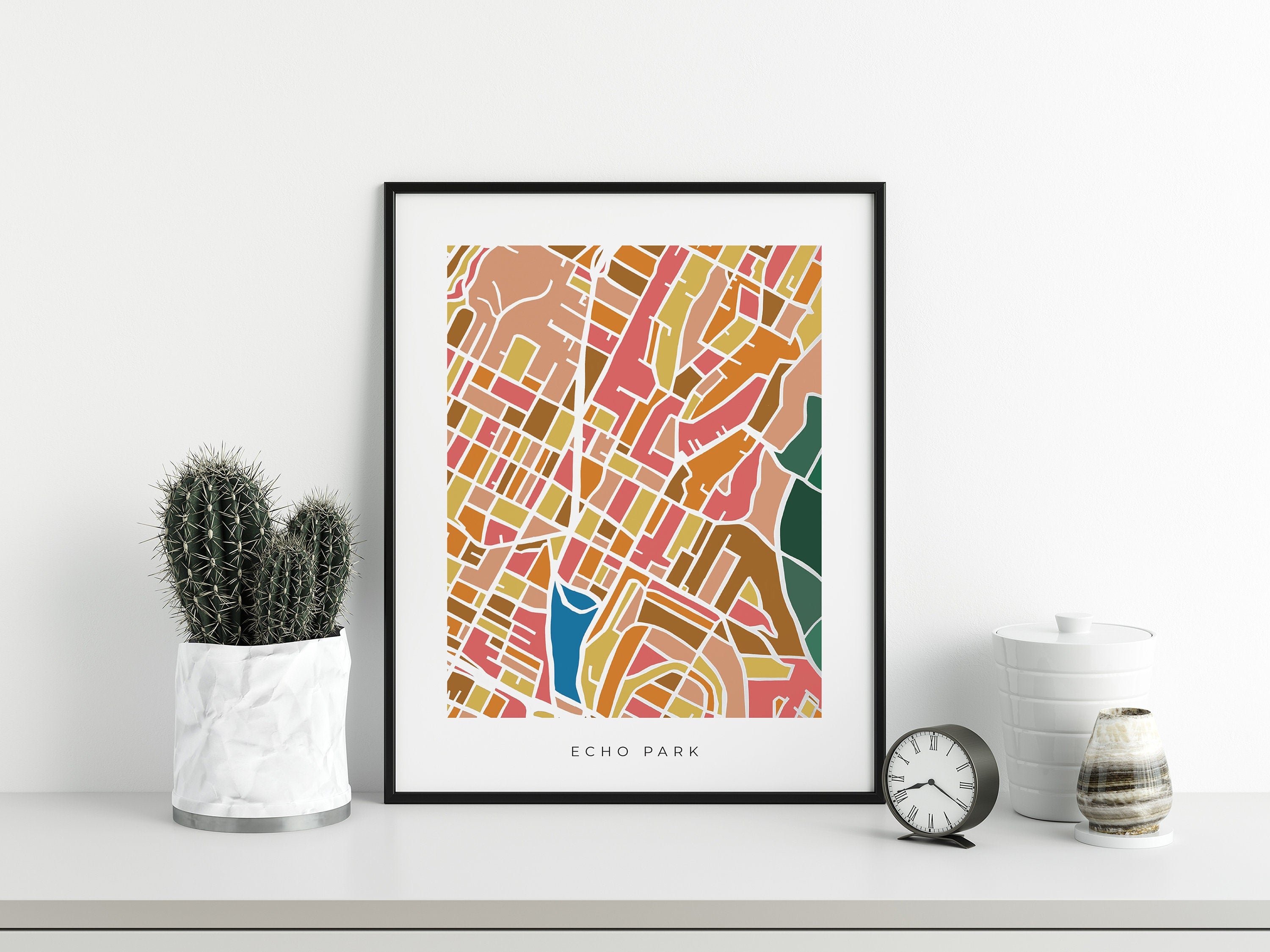 Echo Park Wall Art Minimalist and Colorful Map - High Quality Print
