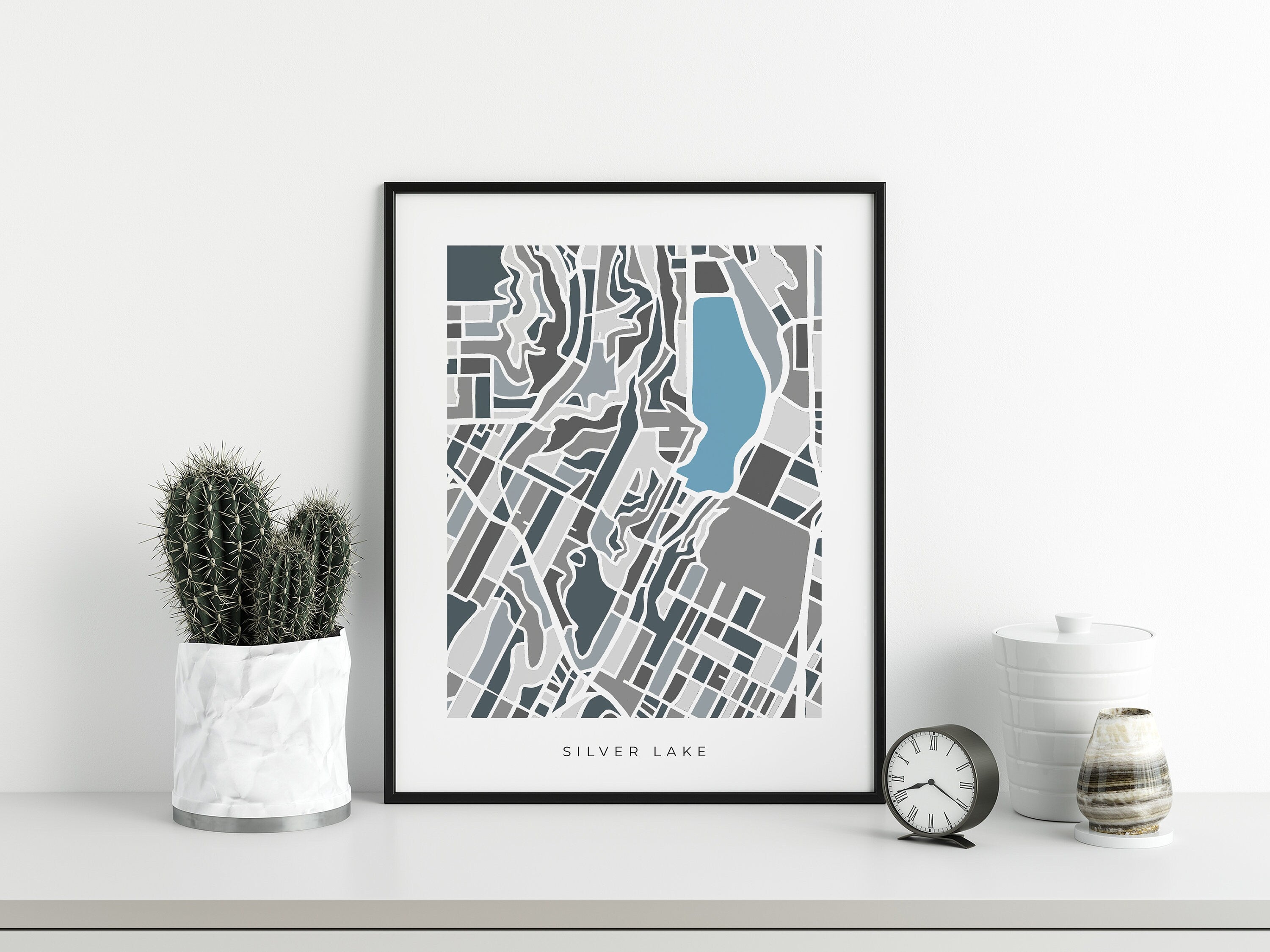 Silver Lake Map Print – Colorful Minimalist Los Angeles Wall Art