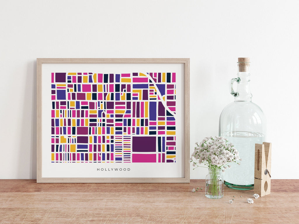 Hollywood Map Print – Los Angeles Wall Art – Colorful Minimalist Map