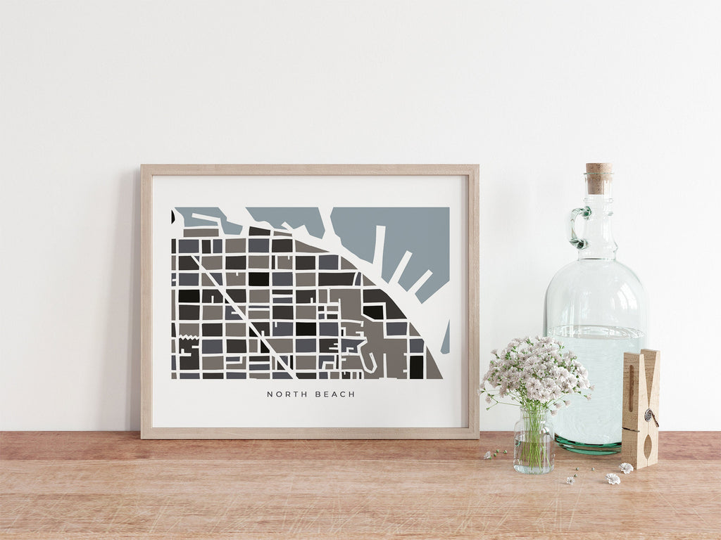 San Francisco North Beach Art Map – Minimalist Colorful Print