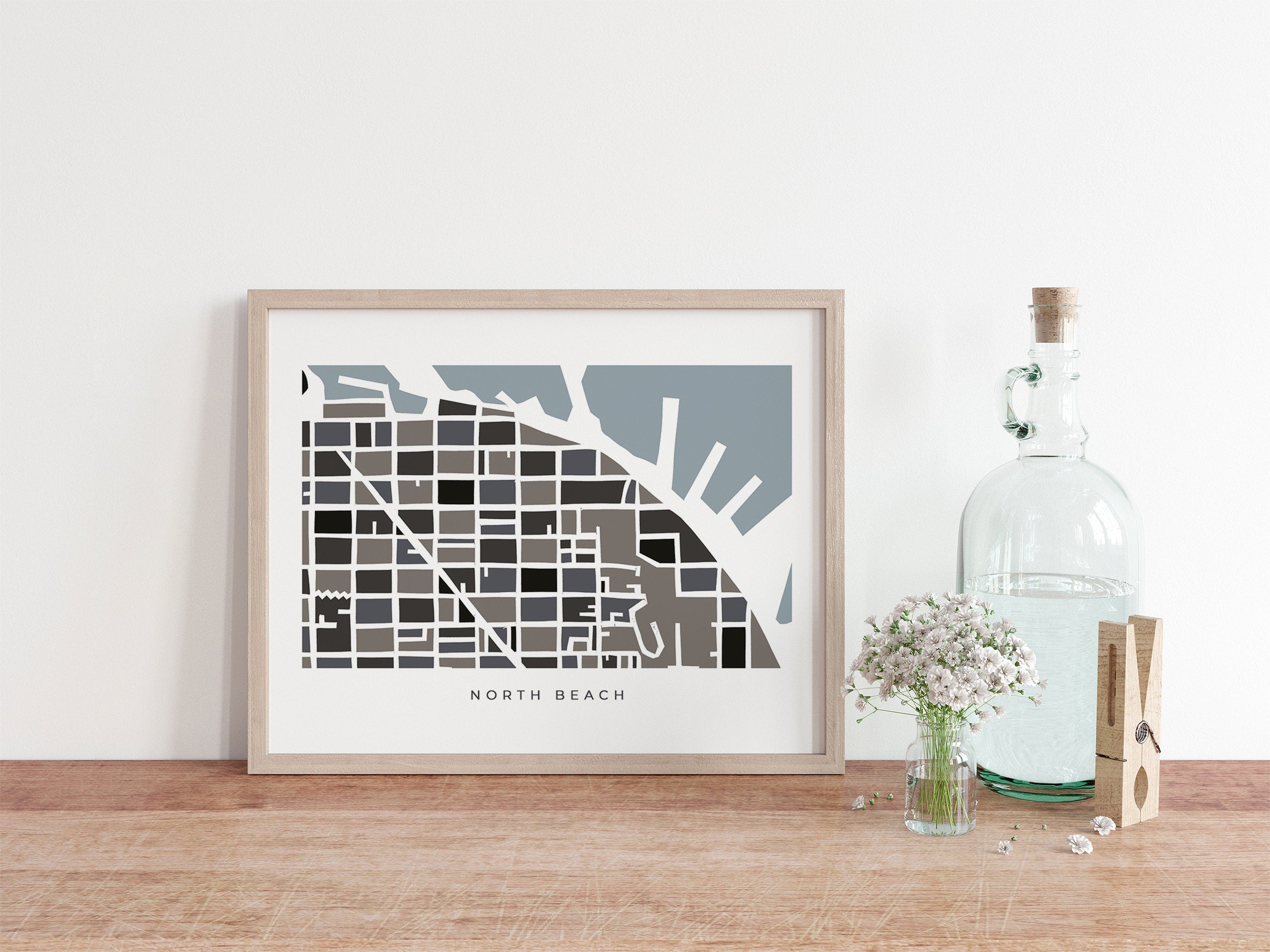 San Francisco North Beach Art Map – Minimalist Colorful Print