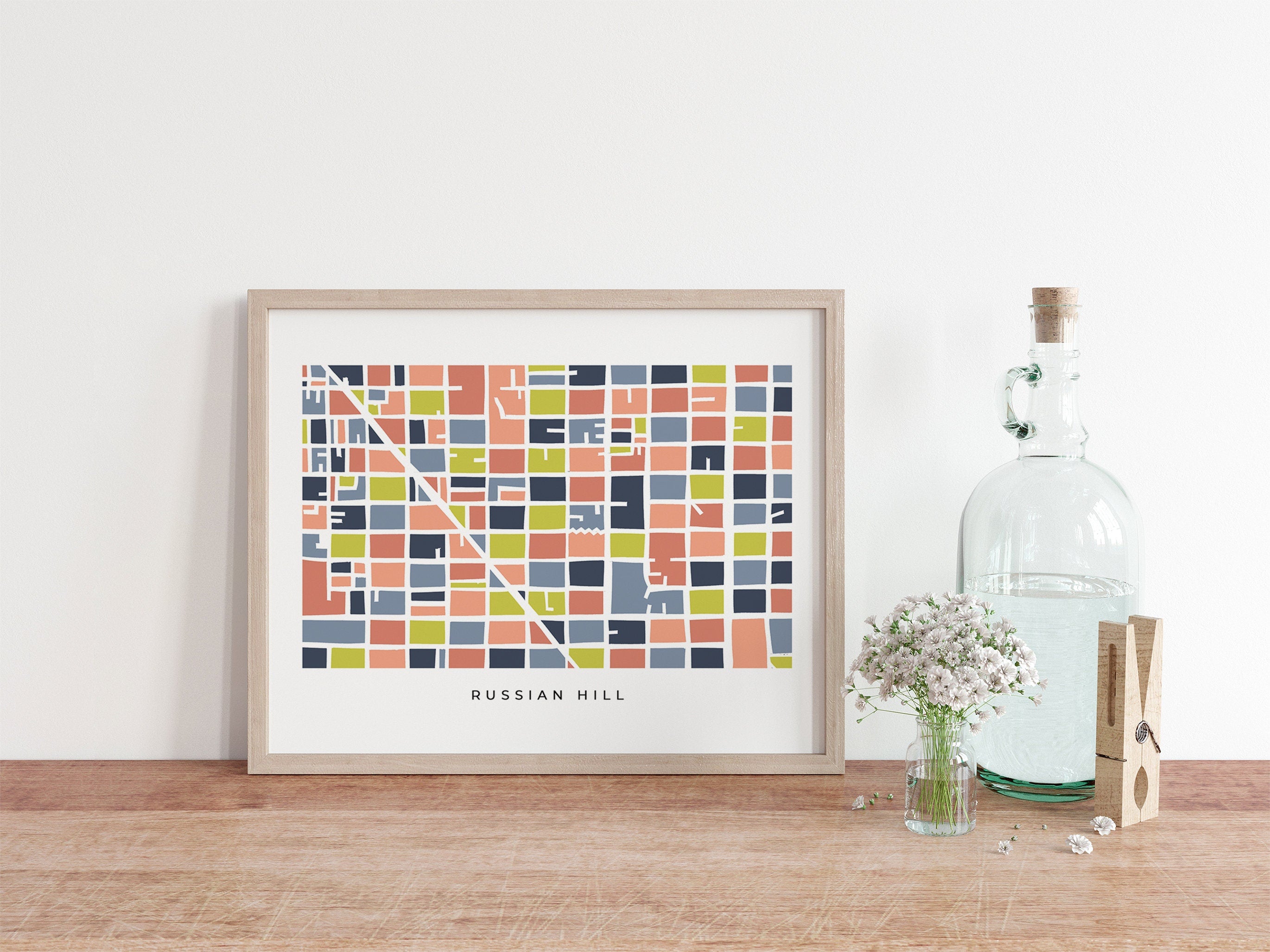 Russian Hill Map Print – San Francisco Wall Art – Colorful & Minimalist Poster
