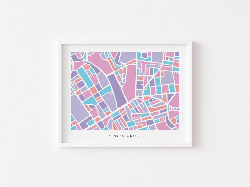 London Kings Cross Minimalist Art Map – Colorful Paper-Cut City Print