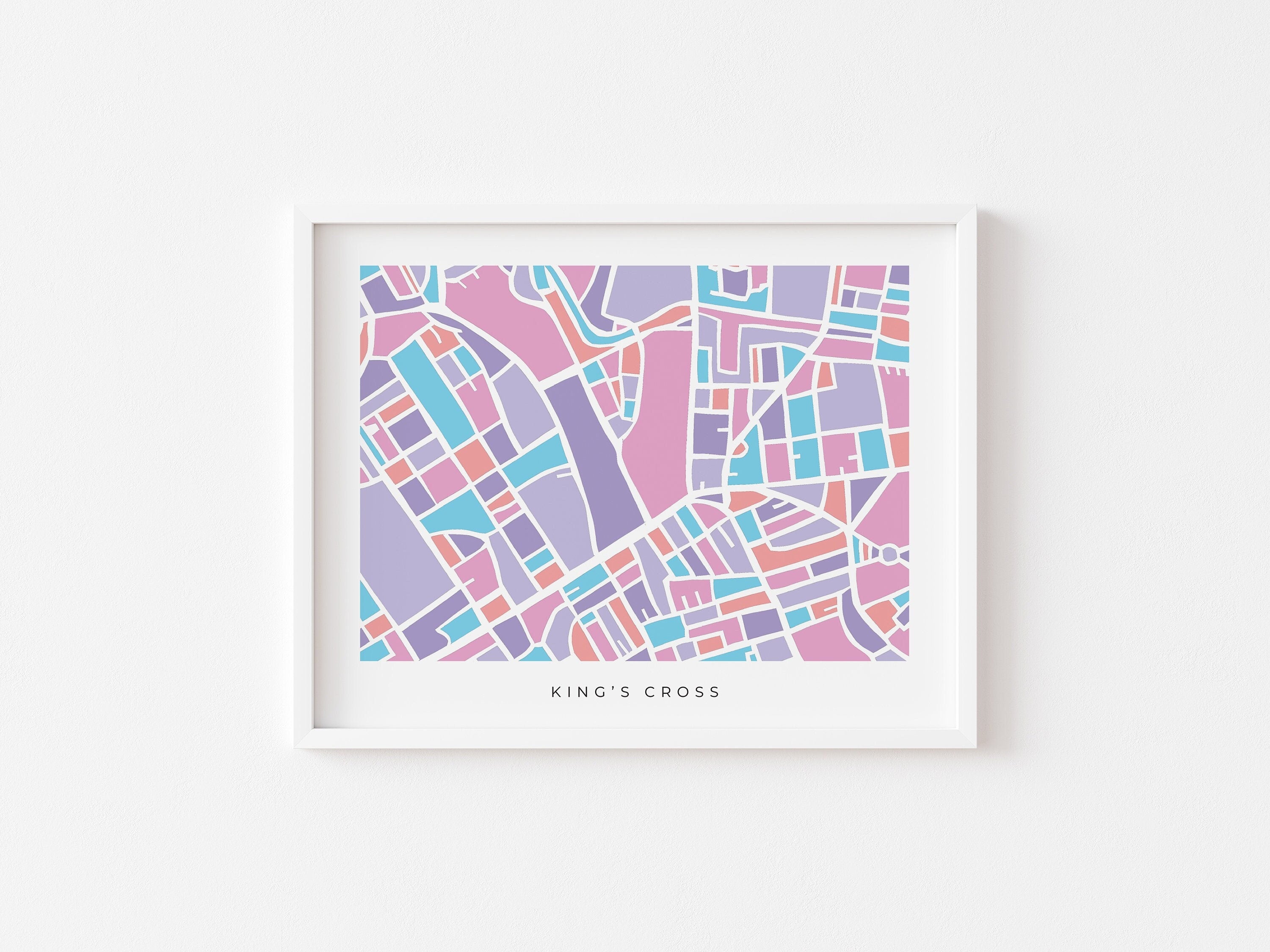 London Kings Cross Minimalist Art Map – Colorful Paper-Cut City Print