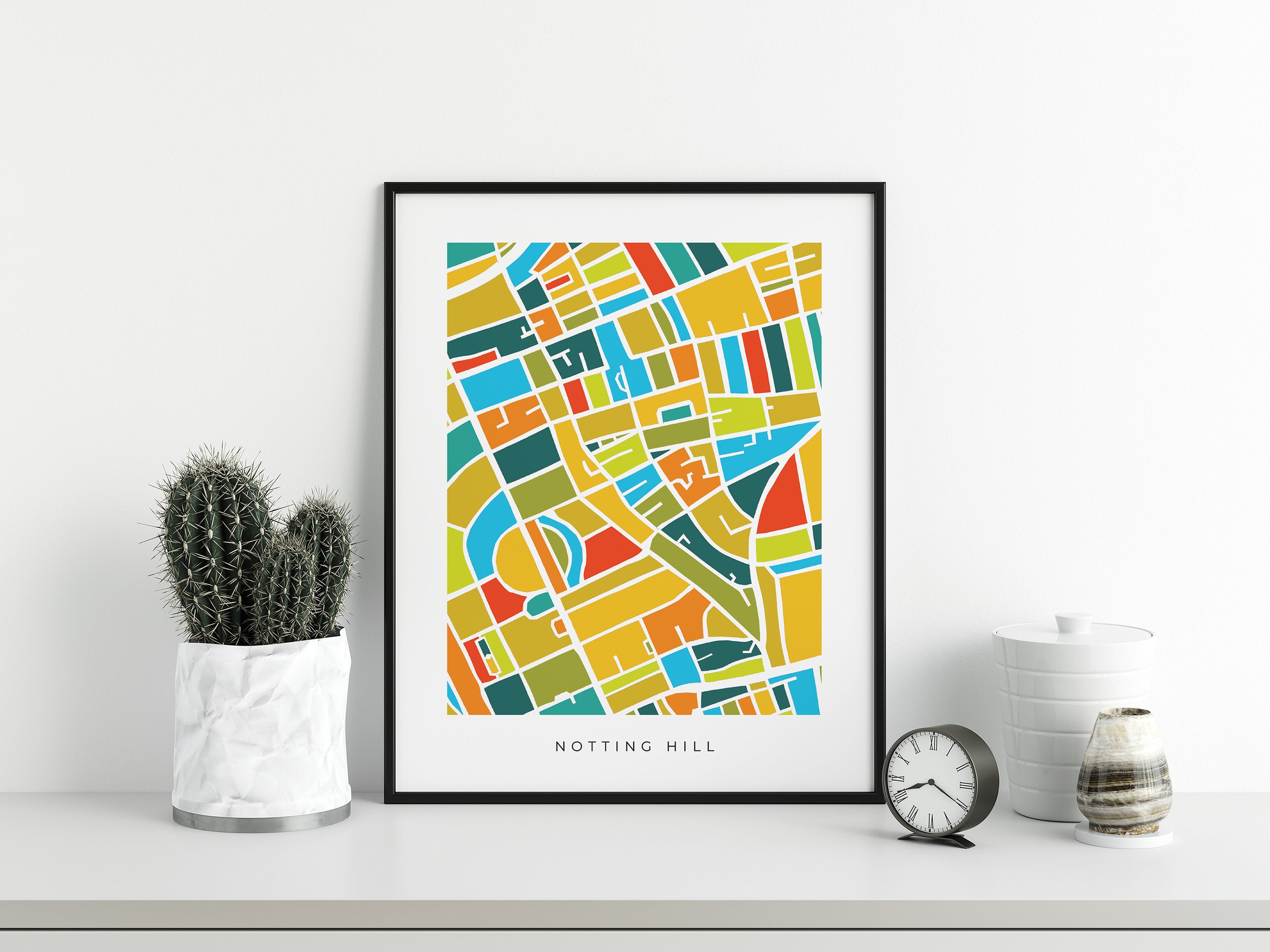 Notting Hill Map Print – Colorful Minimalist London Wall Art – Modern City Map