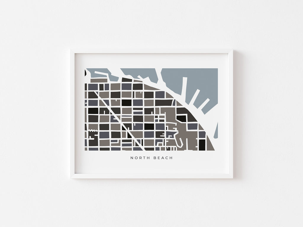 San Francisco North Beach Art Map – Minimalist Colorful Print