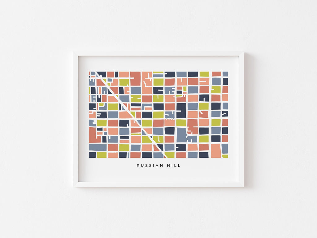 Russian Hill Map Print – San Francisco Wall Art – Colorful & Minimalist Poster