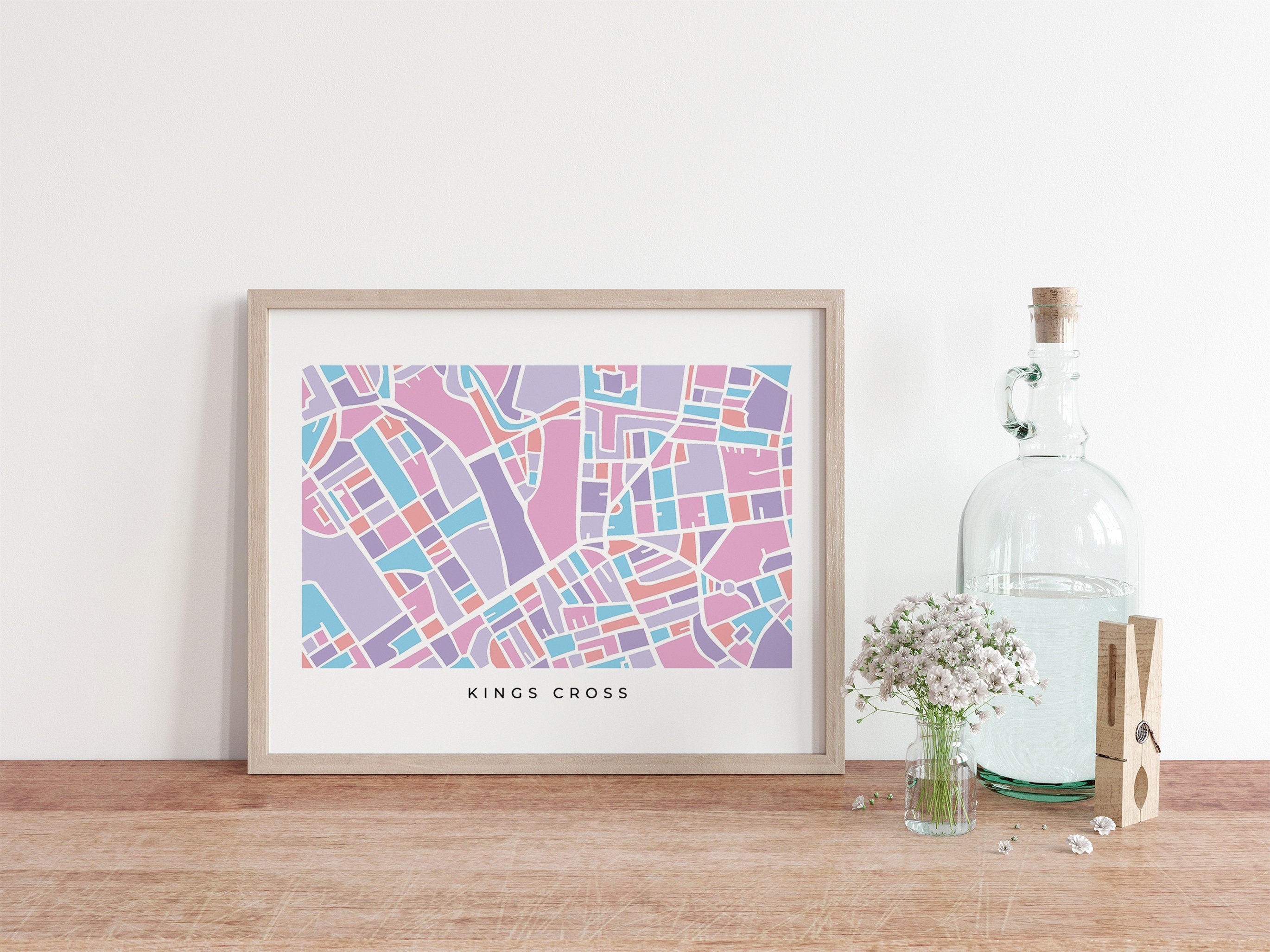 London Kings Cross Minimalist Art Map – Colorful Paper-Cut City Print