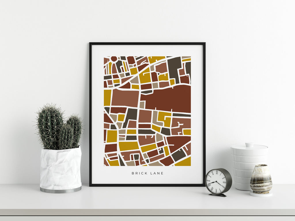 London Brick Lane Map Print – Colorful Minimalist Wall Art – Modern City Map