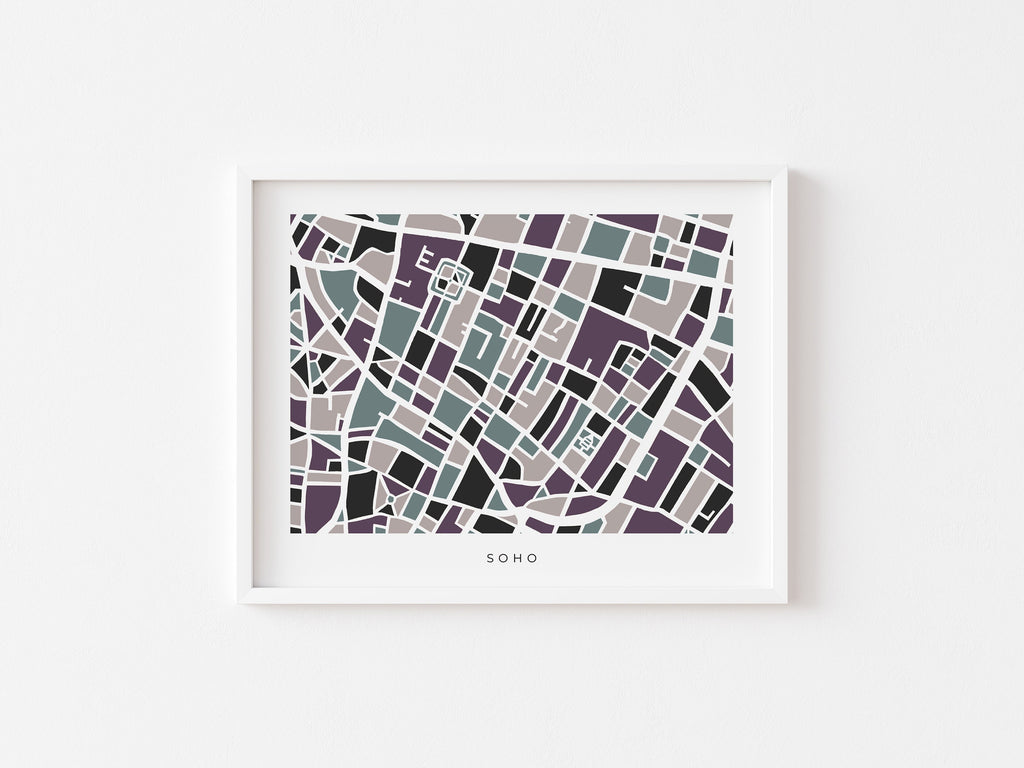 London Soho Map Print – Minimalist & Colorful Wall Art – Modern City Map