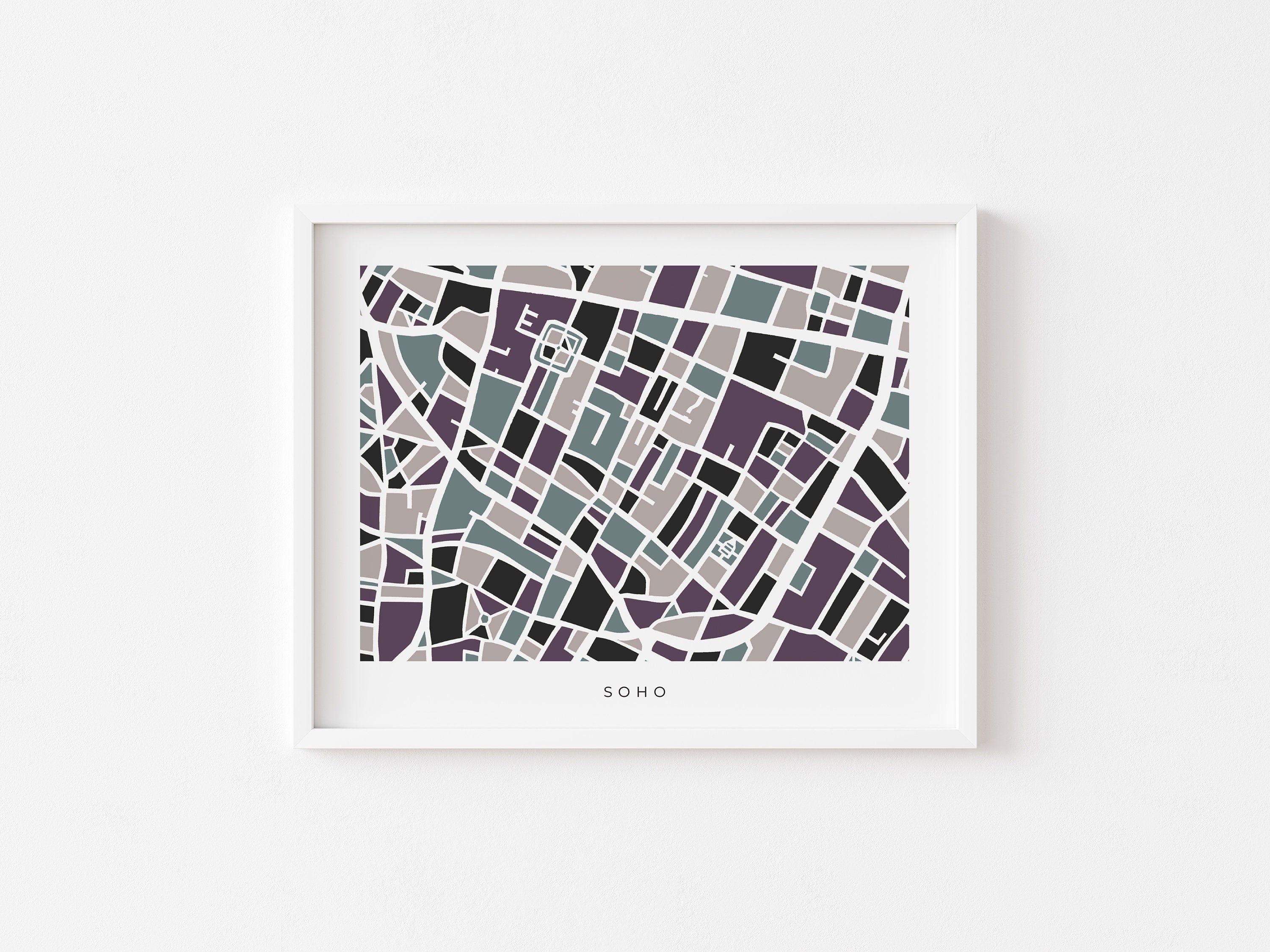 London Soho Map Print – Minimalist & Colorful Wall Art – Modern City Map