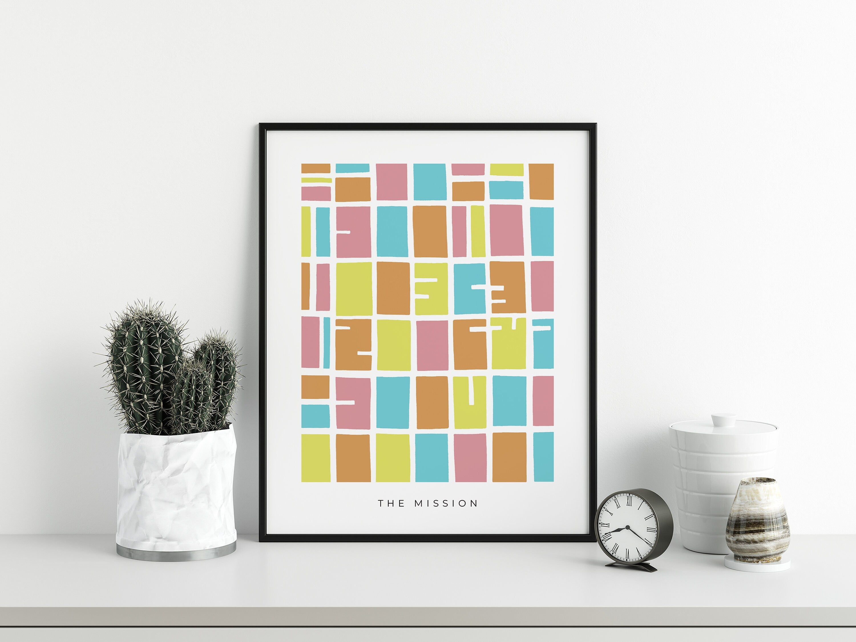 The Mission Map Print – San Francisco Wall Art – Colorful Minimalist Poster