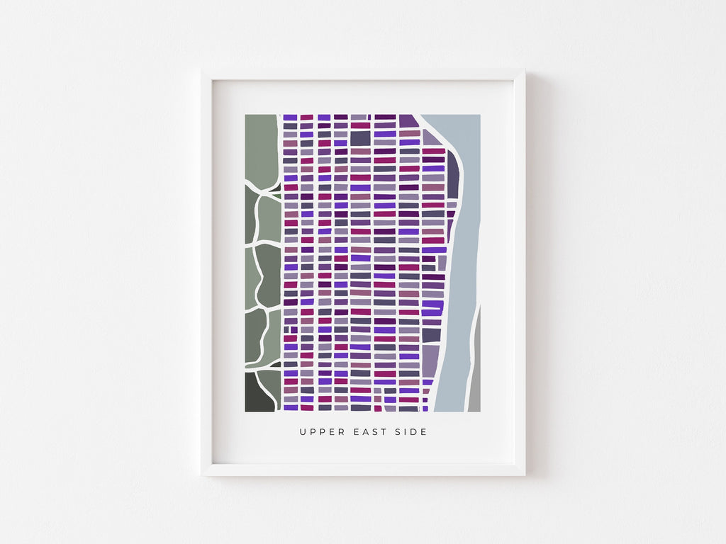 Upper East Side Map Print – Colorful Minimalist NYC Wall Art – Manhattan Neighborhood Poster