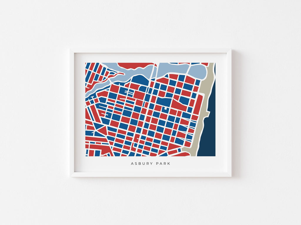 Asbury Park Map Print – Colorful Minimalist Wall Art, New Jersey Shore Poster