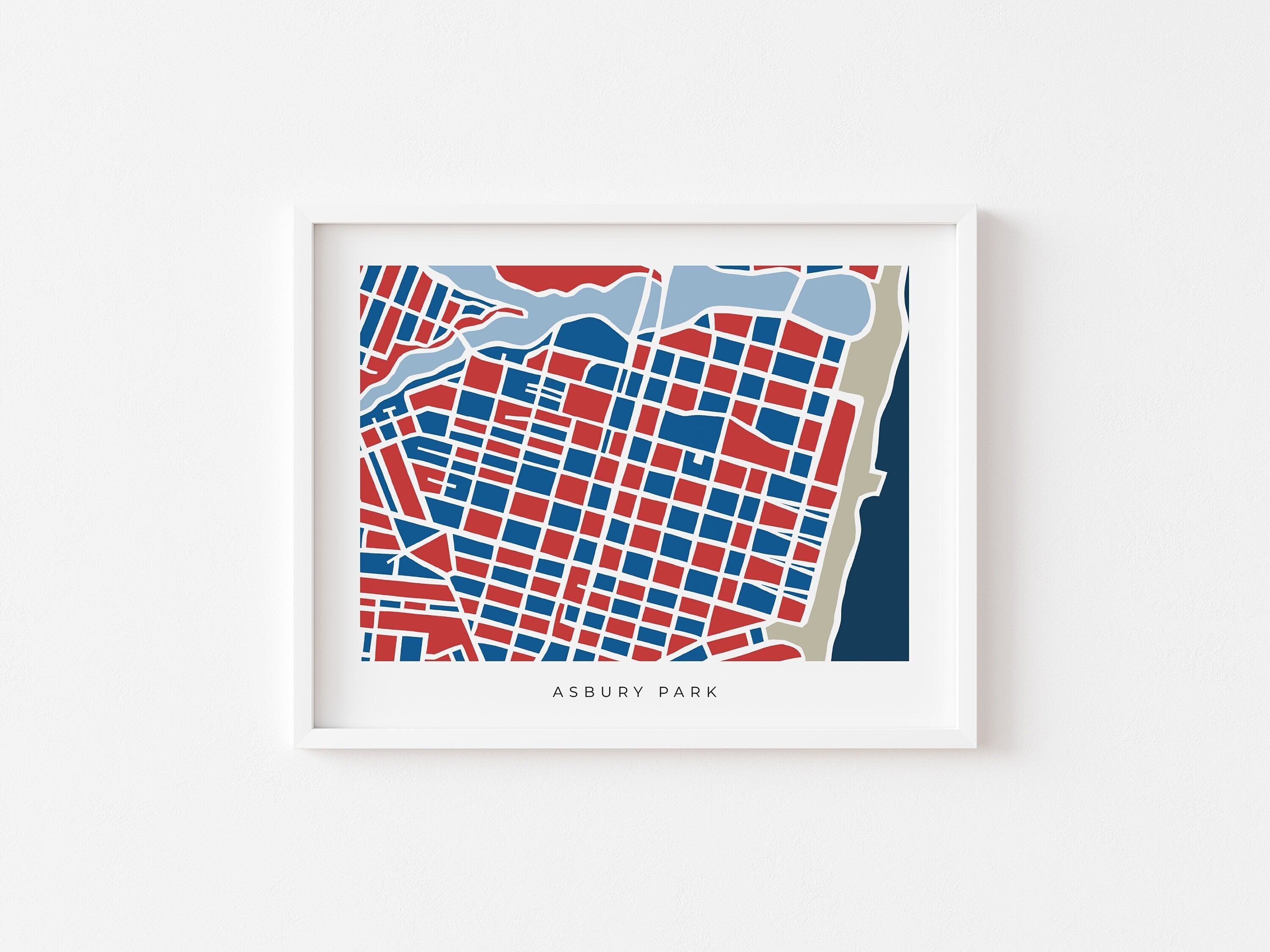 Asbury Park Map Print – Colorful Minimalist Wall Art, New Jersey Shore Poster