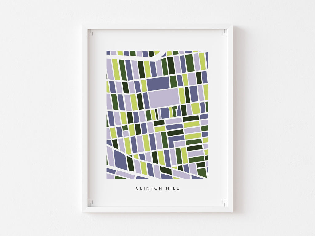 Clinton Hill Map Print – Brooklyn Wall Art – Colorful Minimalist Poster